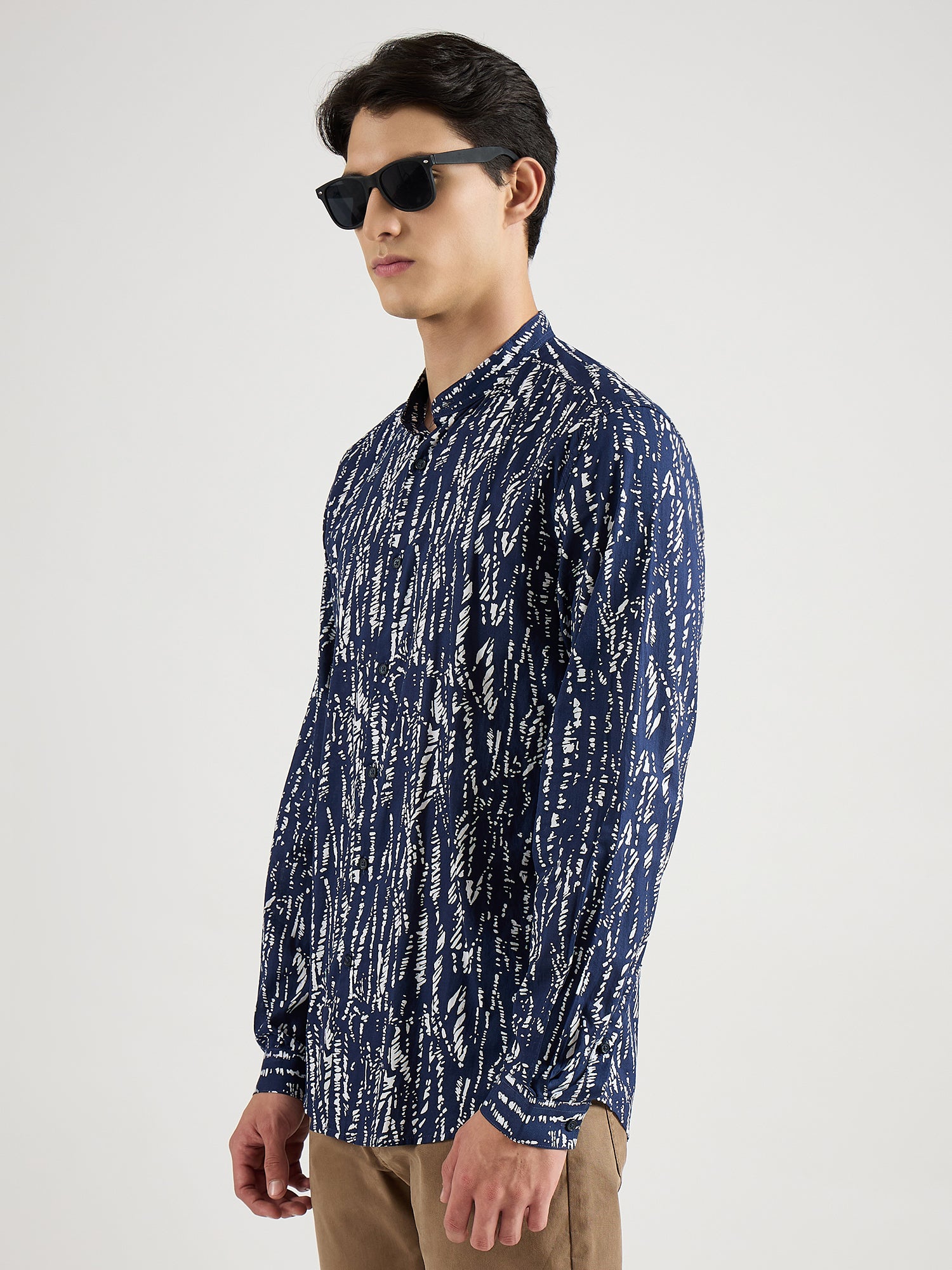 Antony Morato Men Blue Printed Mandarin Collar Shirt