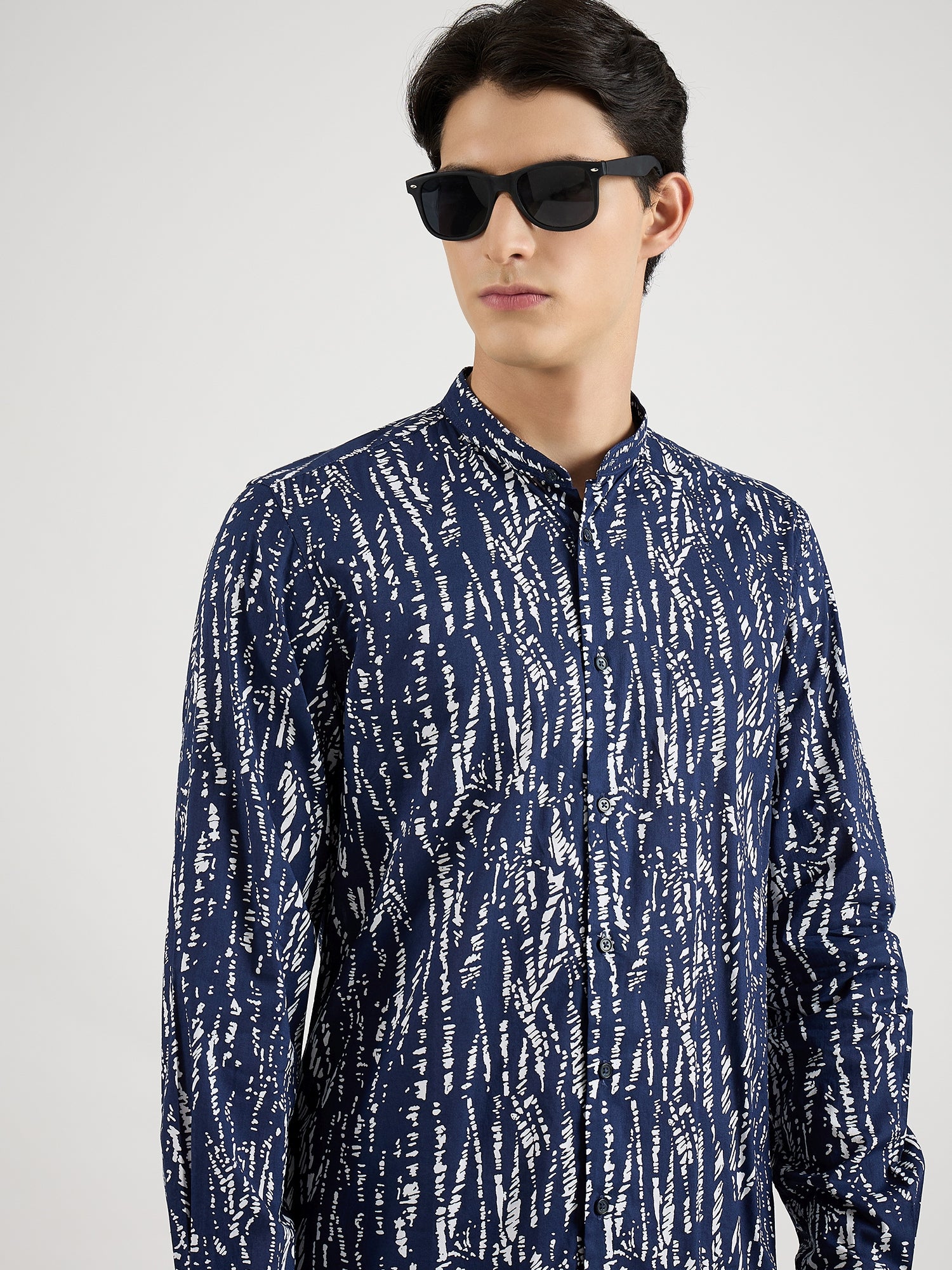 Antony Morato Men Blue Printed Mandarin Collar Shirt