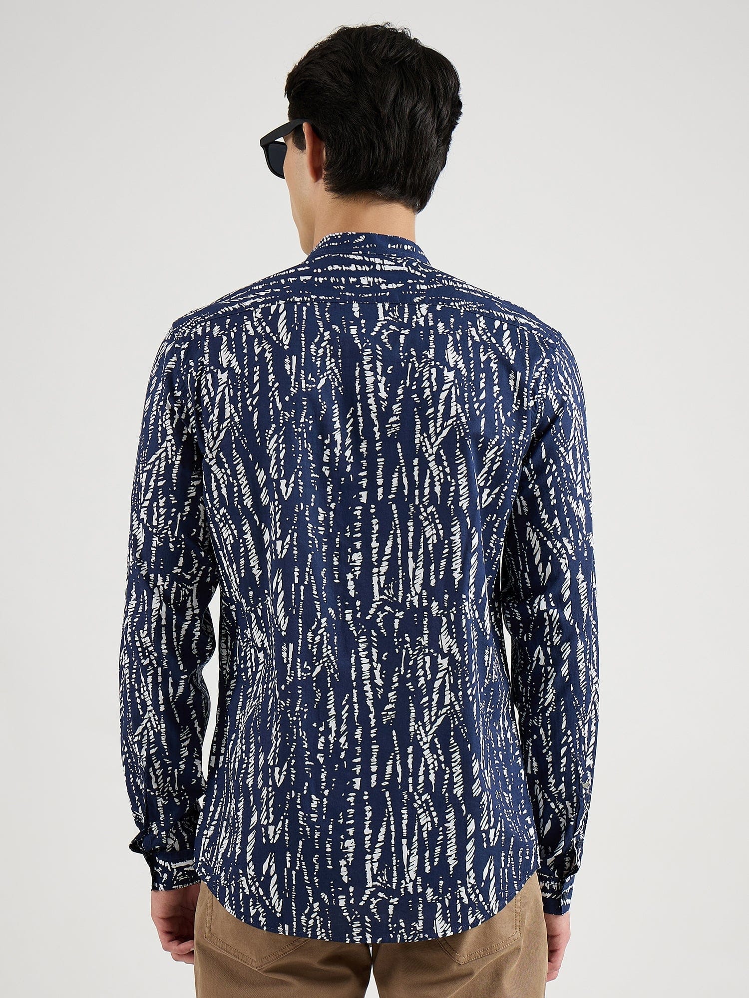 Antony Morato Men Blue Printed Mandarin Collar Shirt