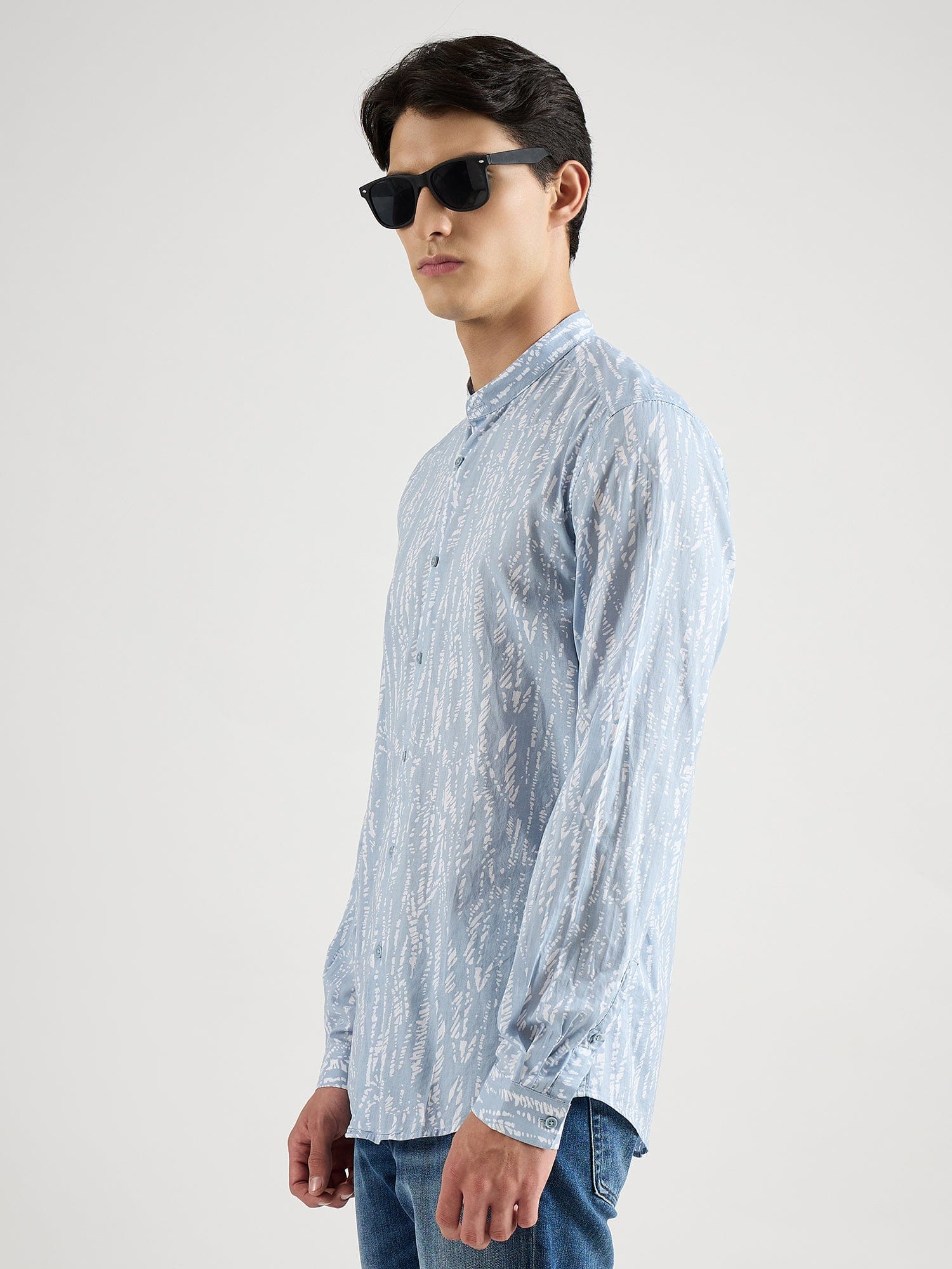 Antony Morato Men Blue Printed Mandarin Collar Shirt