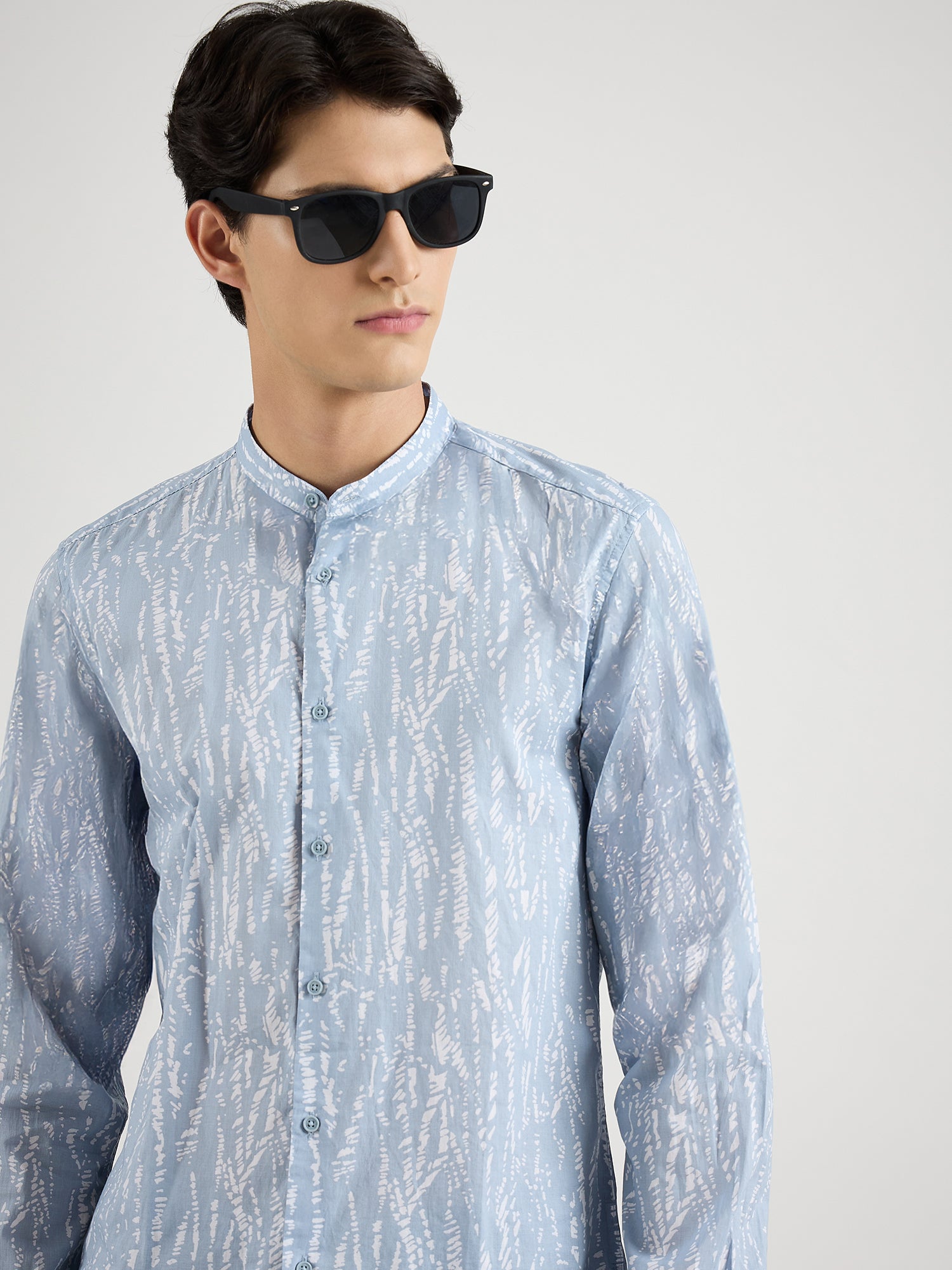 Antony Morato Men Blue Printed Mandarin Collar Shirt