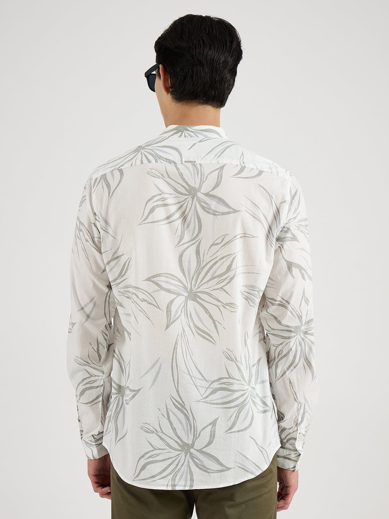 Antony Morato Men Cream Printed Mandarin Collar Shirt