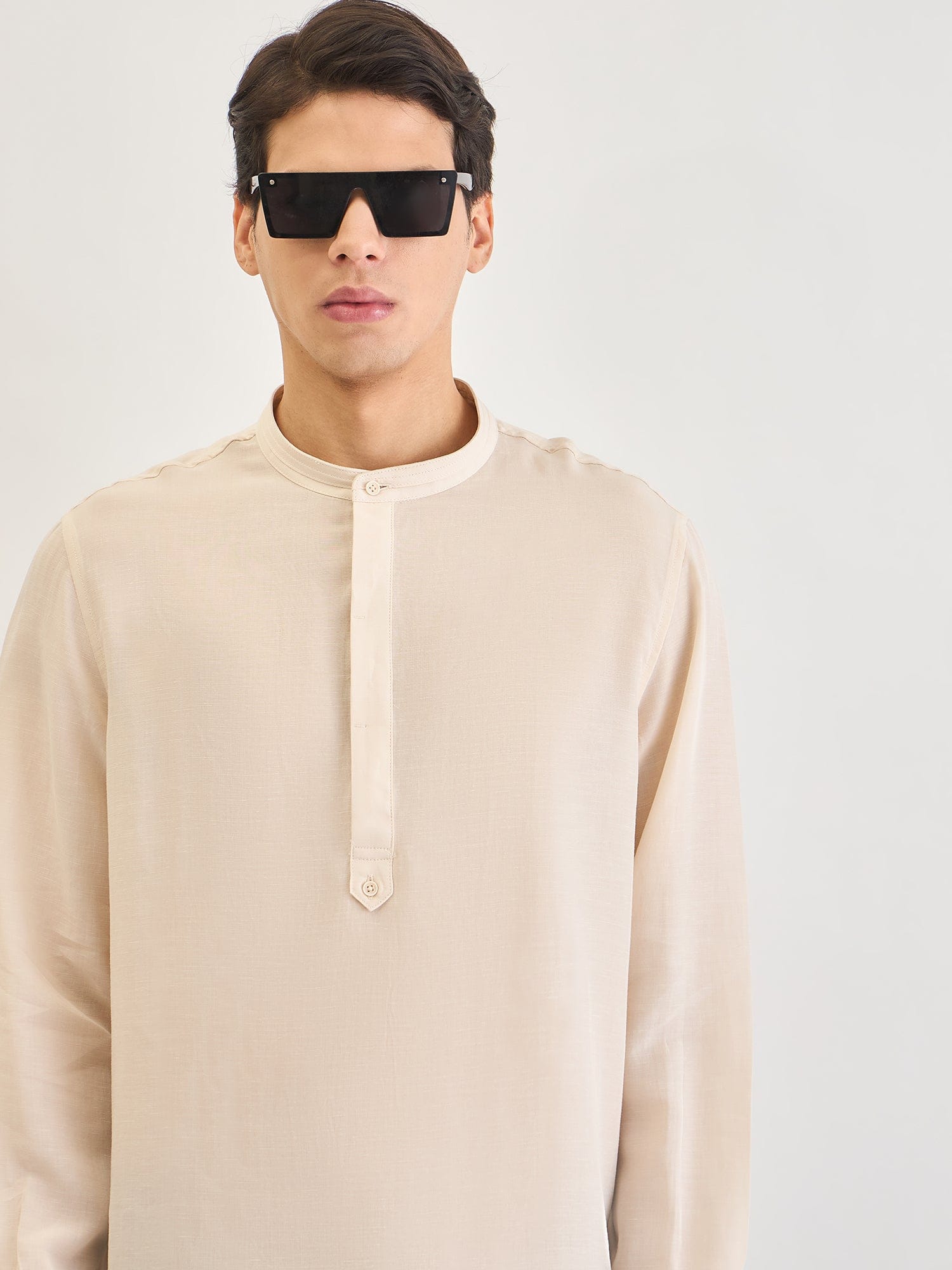 Antony Morato Men Beige Solid Mandarin Collar Shirt