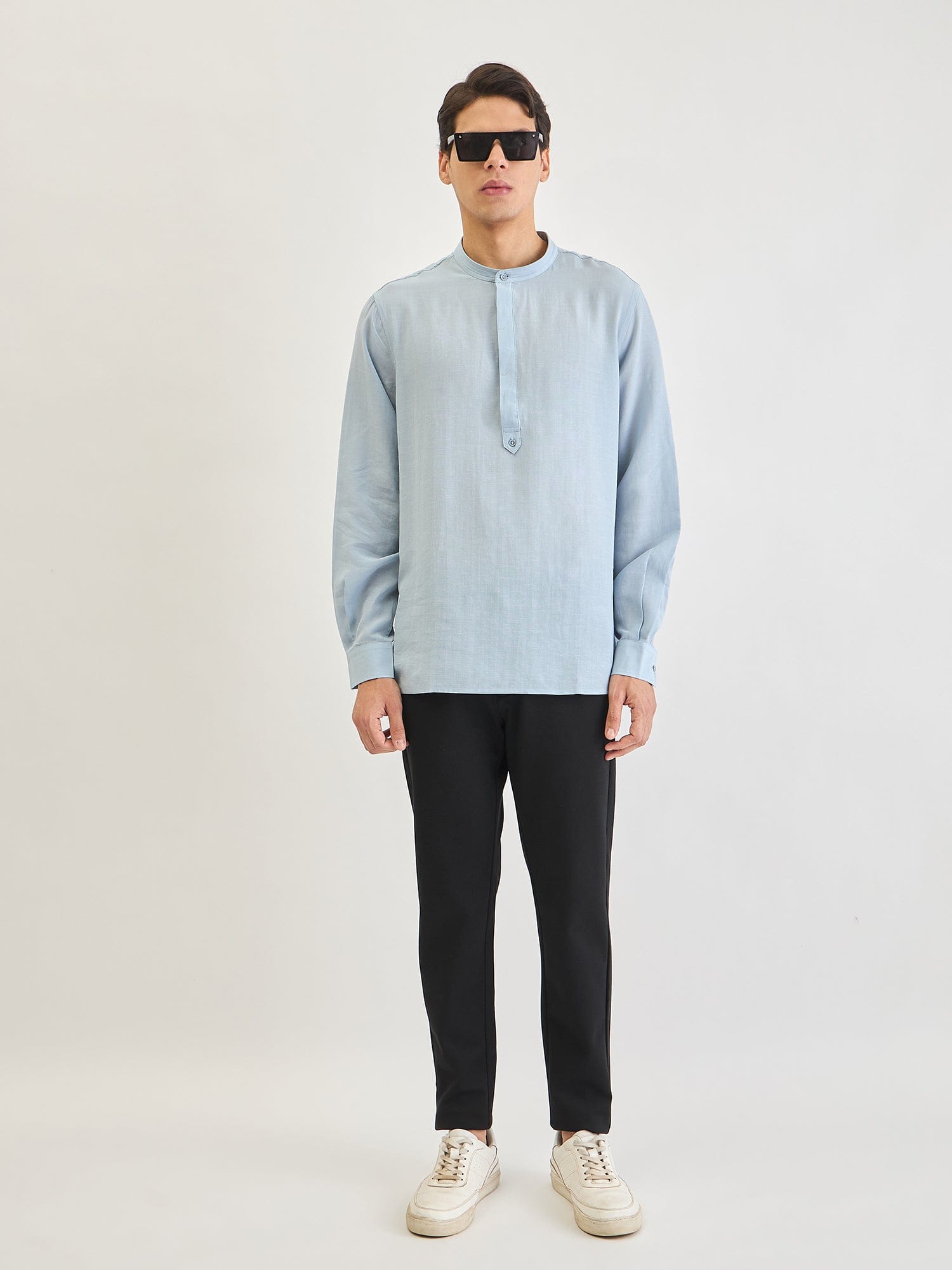 Antony Morato Men Blue Solid Mandarin Collar Shirt