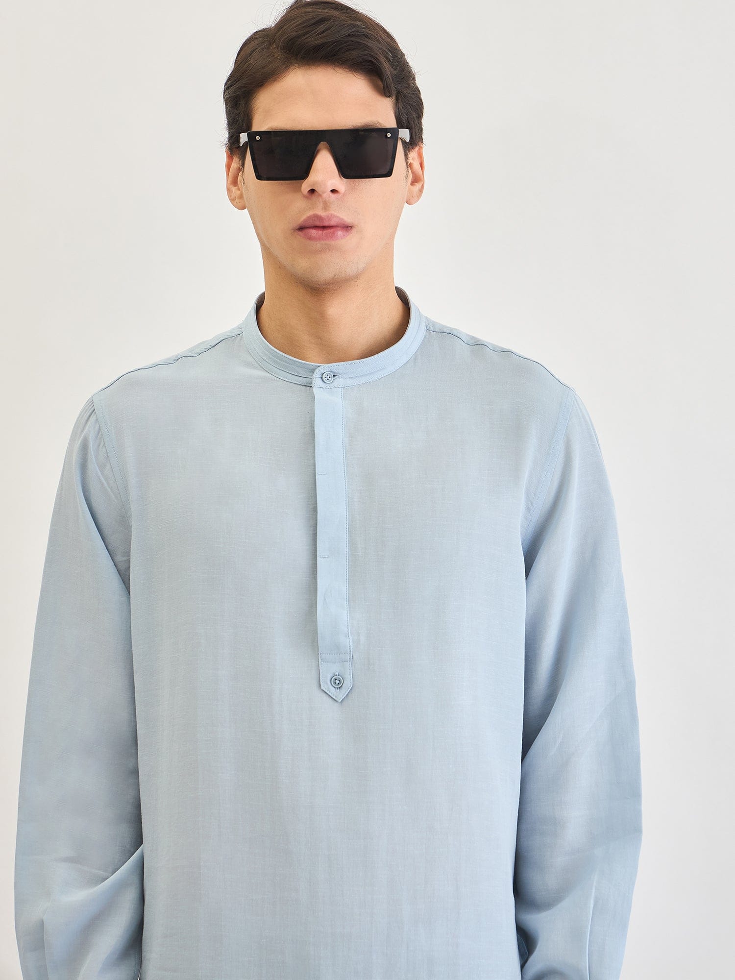 Antony Morato Men Blue Solid Mandarin Collar Shirt