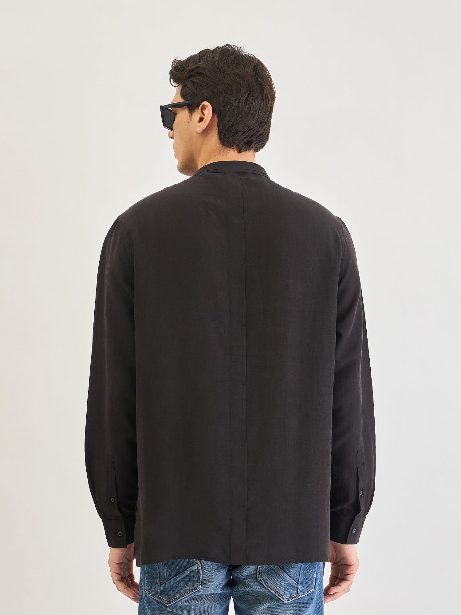 Antony Morato Men Black Solid Mandarin Collar Shirt