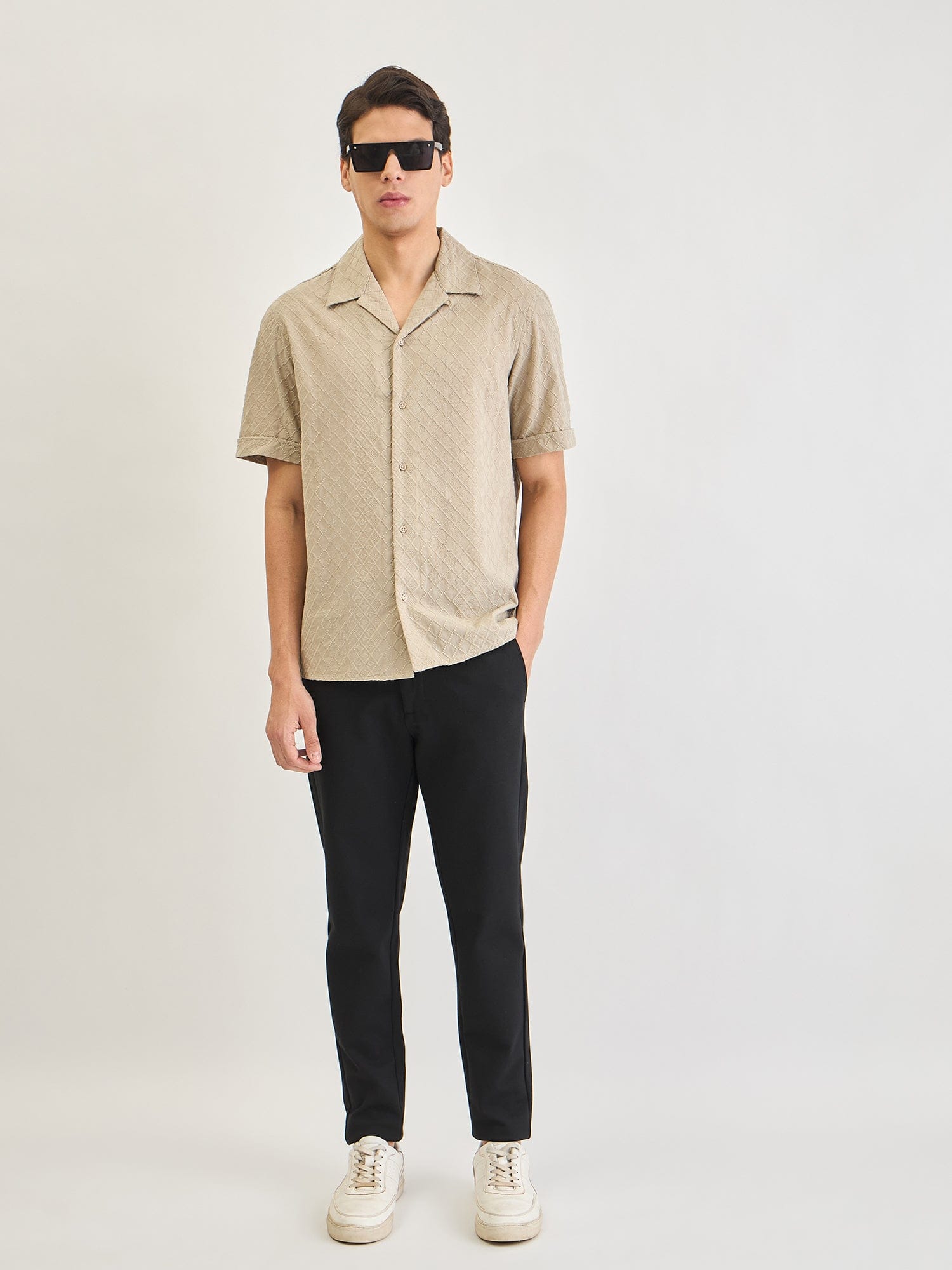 Antony Morato Men Beige Embroidered Collar Shirt