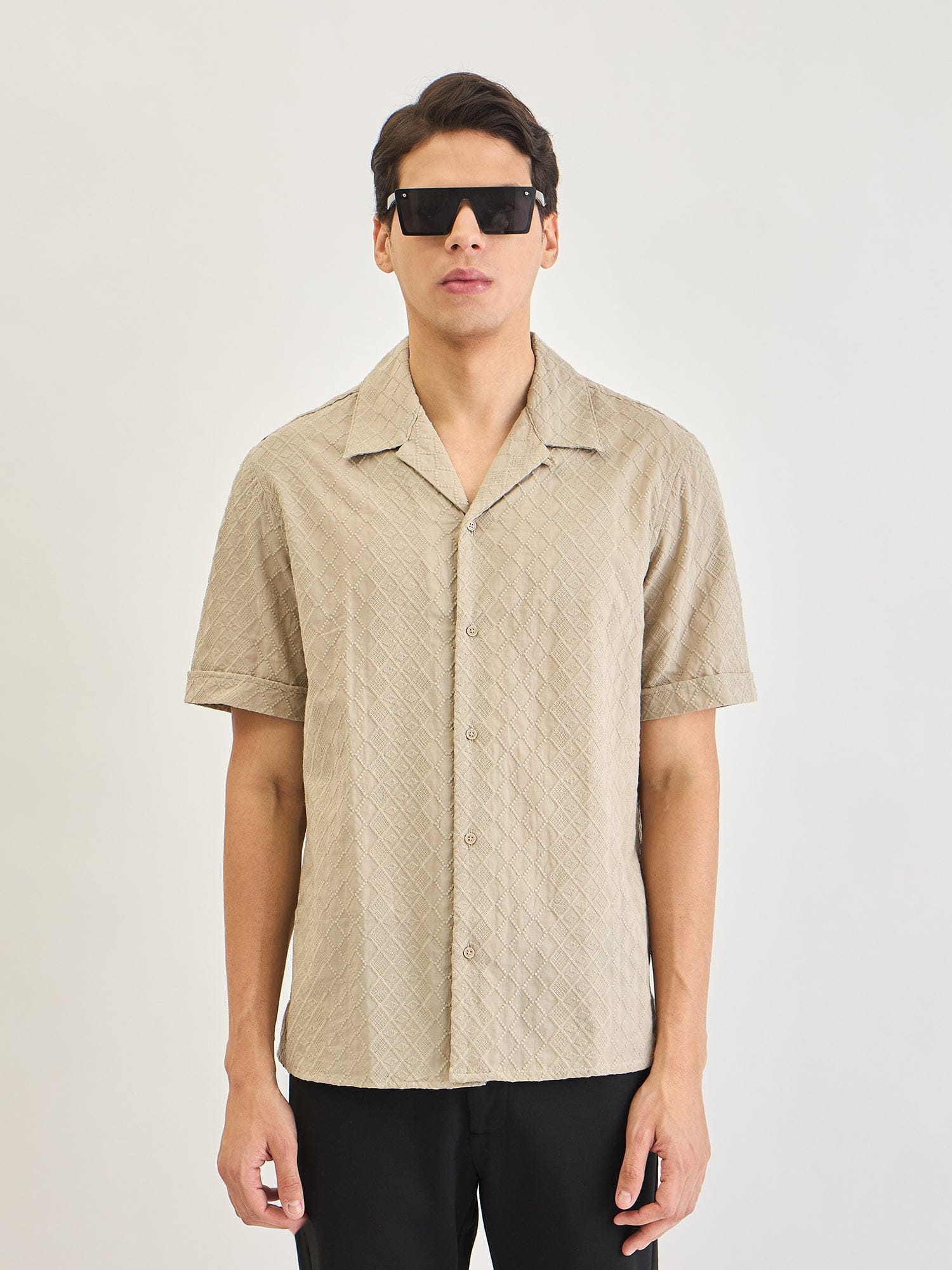 Antony Morato Men Beige Embroidered Collar Shirt