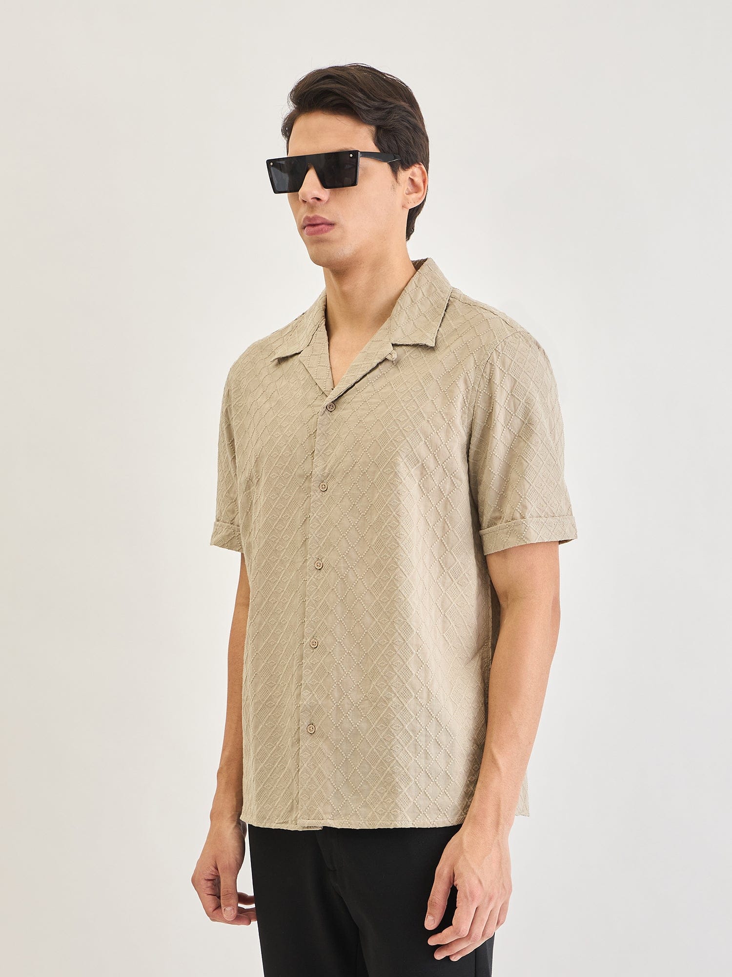 Antony Morato Men Beige Embroidered Collar Shirt