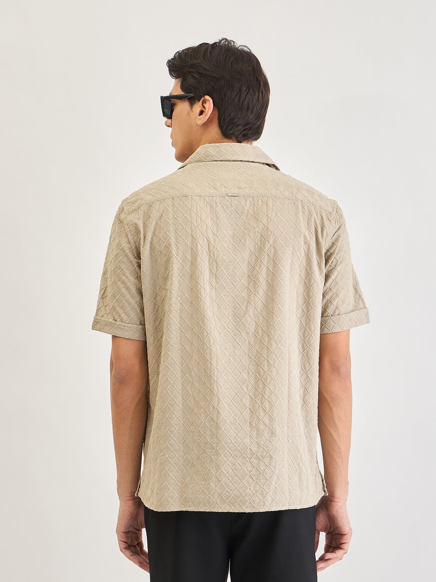 Antony Morato Men Beige Embroidered Collar Shirt