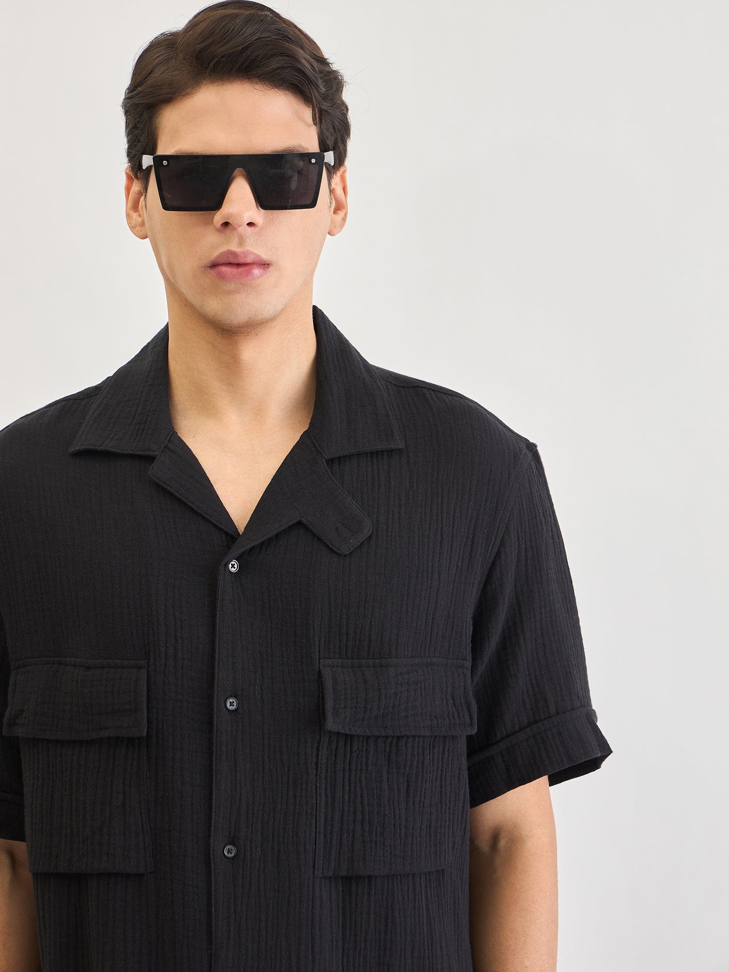 Antony Morato Men Black Solid Collar Shirt