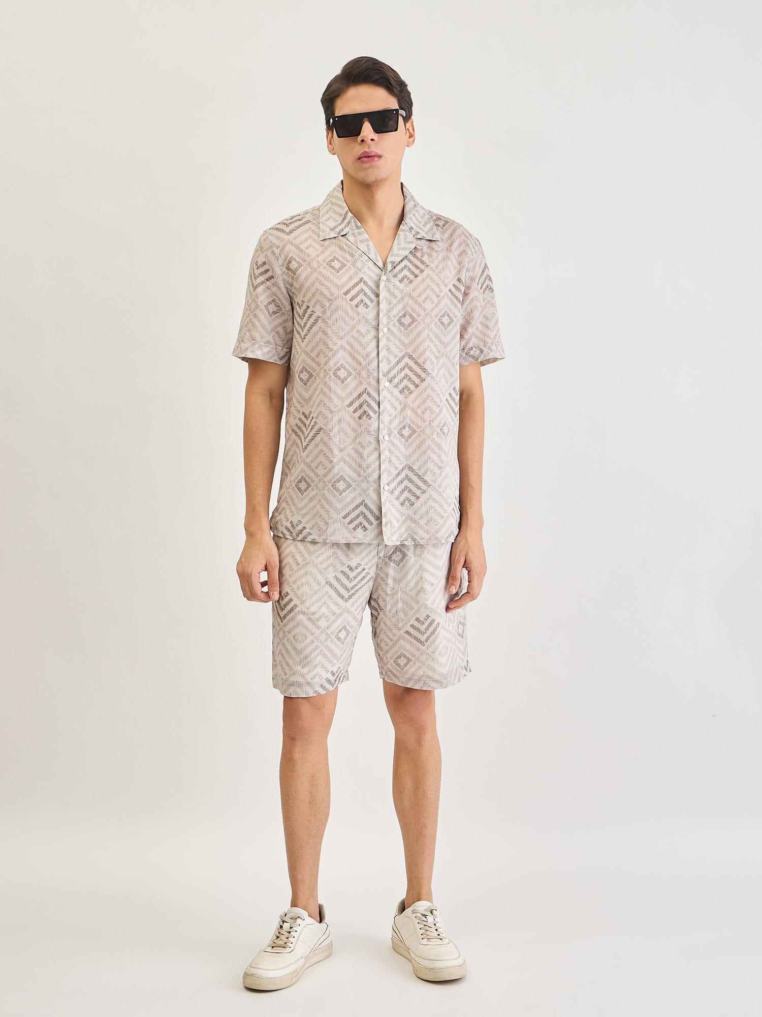 Antony Morato Men Beige Slim Fit Printed Shorts