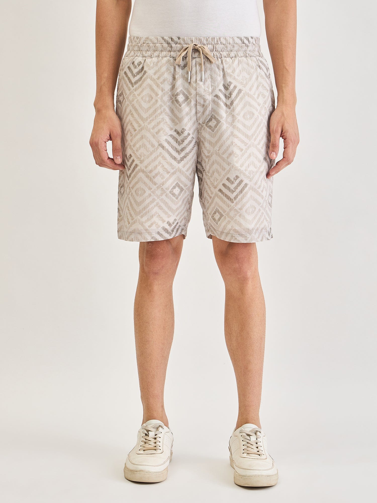 Antony Morato Men Beige Slim Fit Printed Shorts