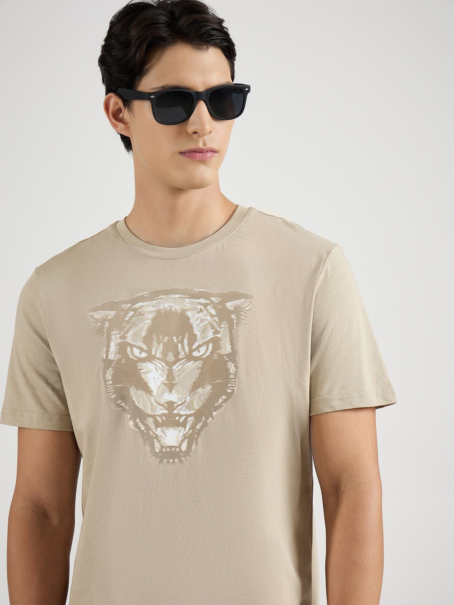 Antony Morato Men Beige Placement Print Round Neck Tshirt