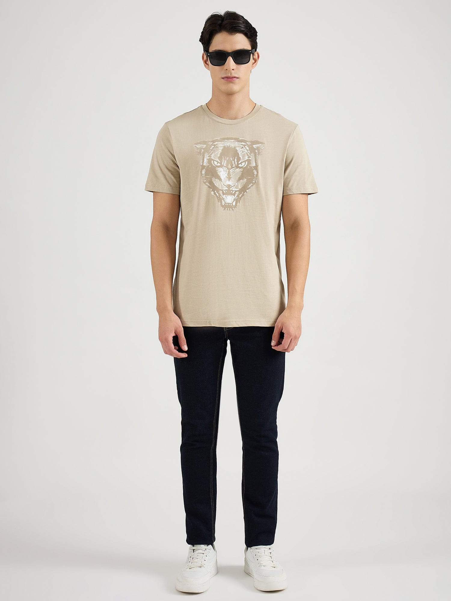Antony Morato Men Beige Placement Print Round Neck Tshirt