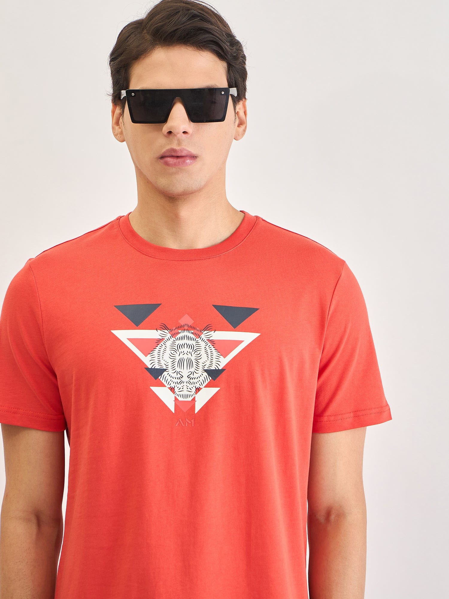 Antony Morato Men Red Placement Print Round Neck TShirt