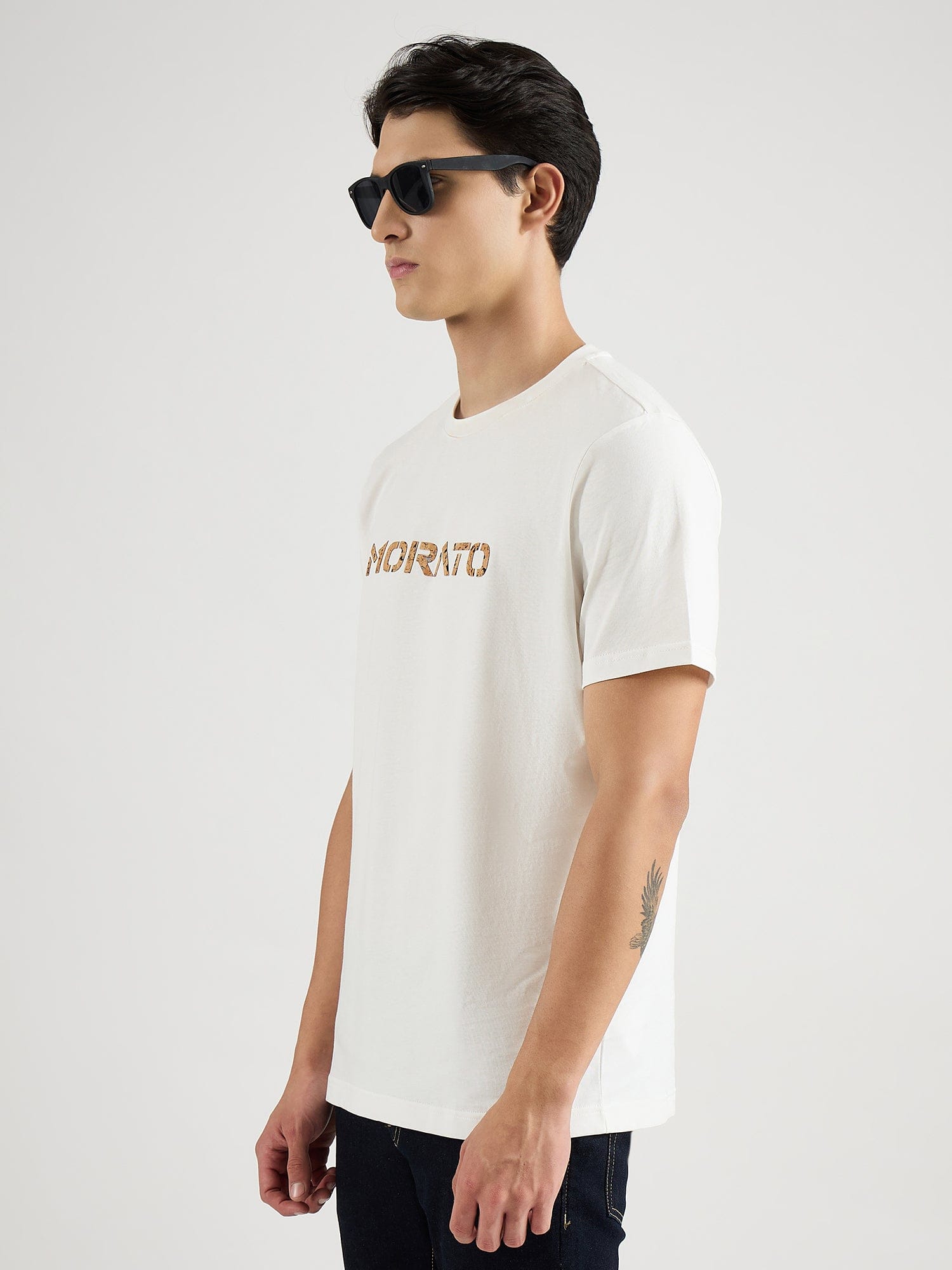 Antony Morato Men Cream Solid Round Neck Tshirt