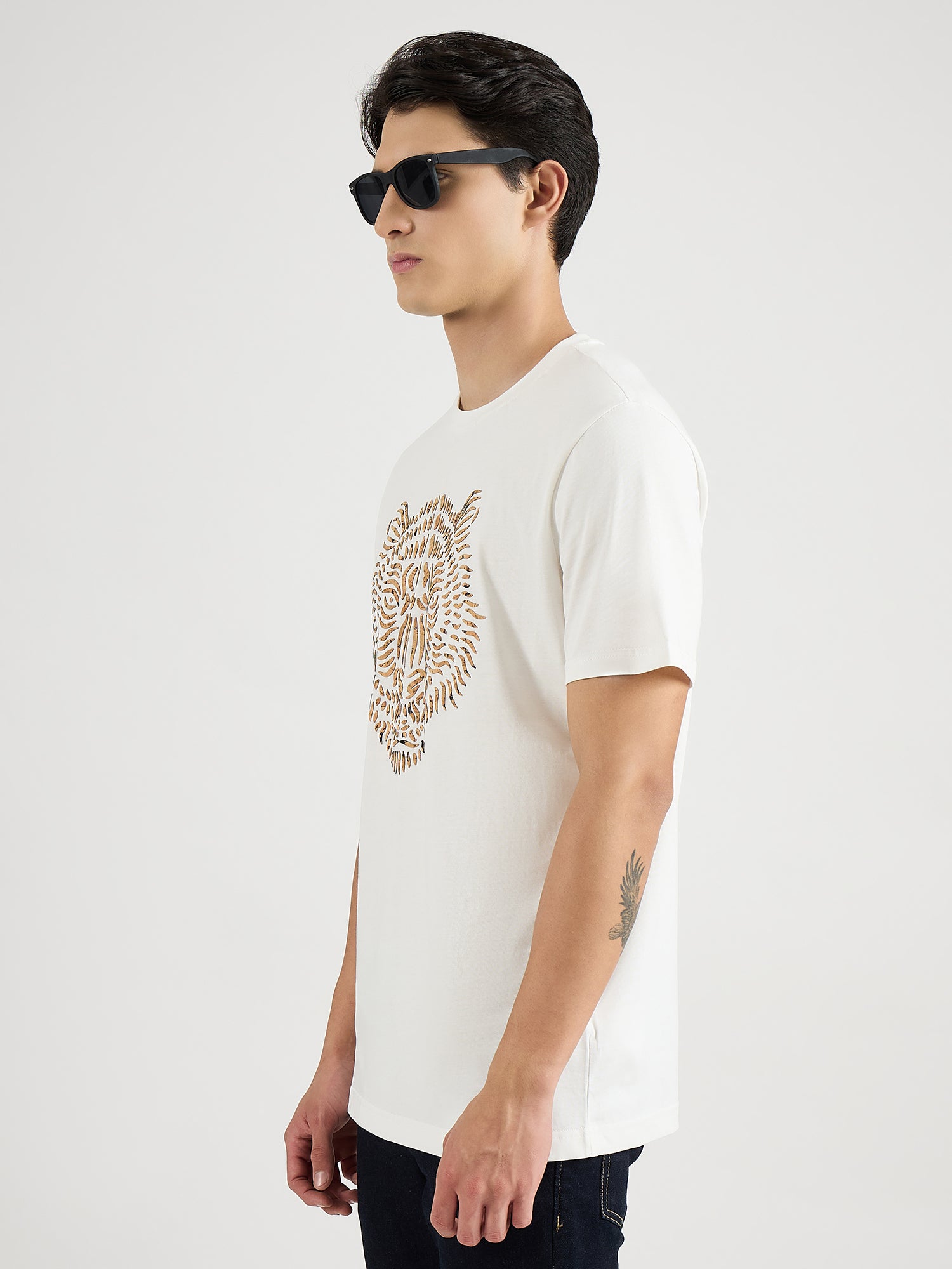 Antony Morato Men Cream Placement Print Round Neck Tshirt