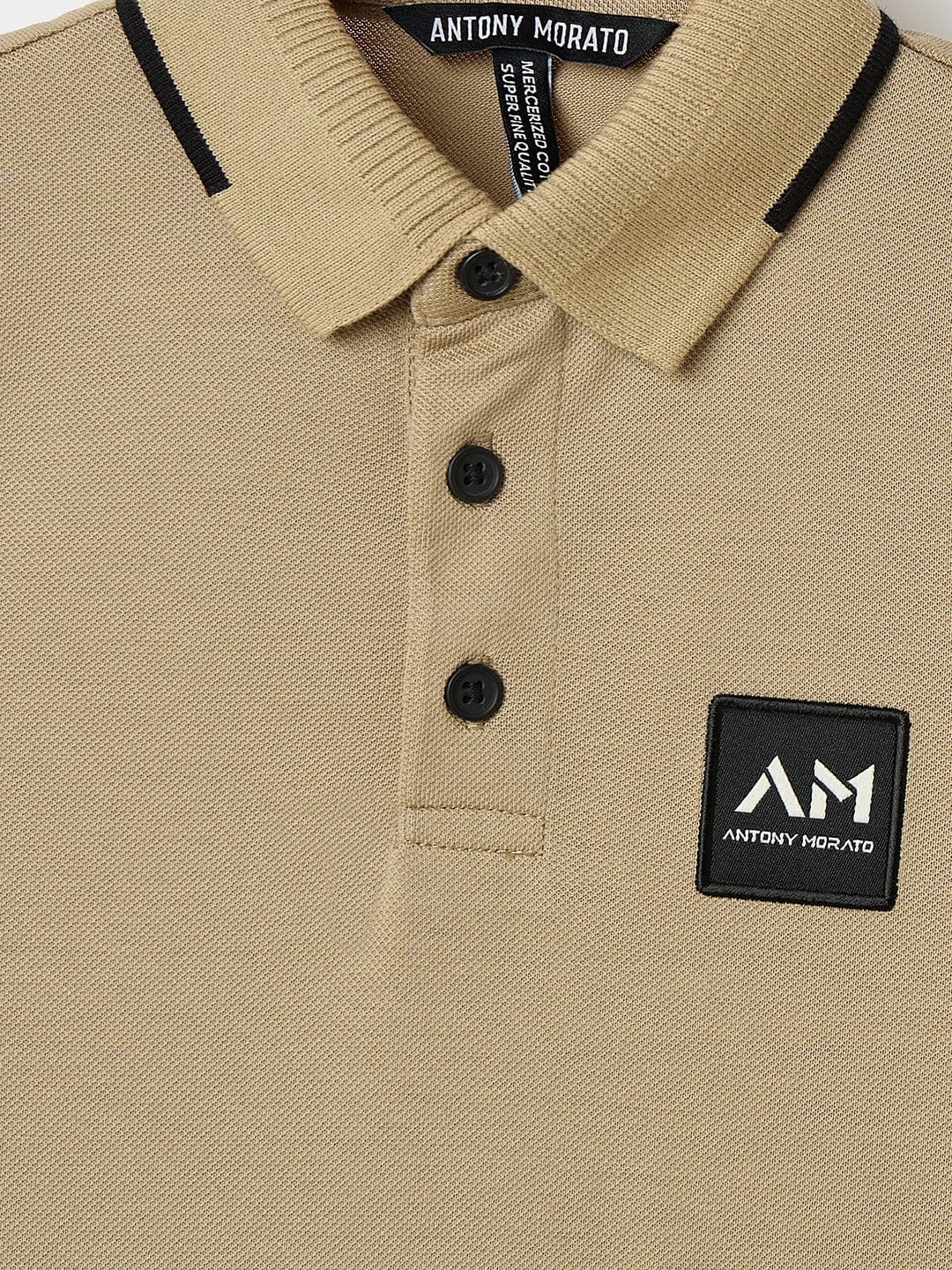 Antony Morato Boys Beige Solid Polo Tshirt