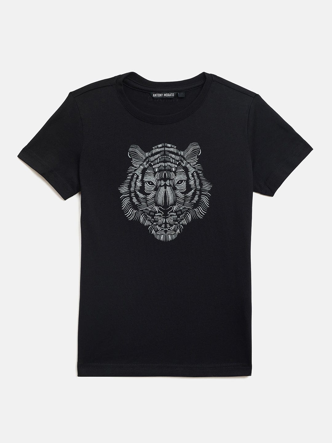 Antony Morato Boys Black Placement Print Crew Neck TShirt