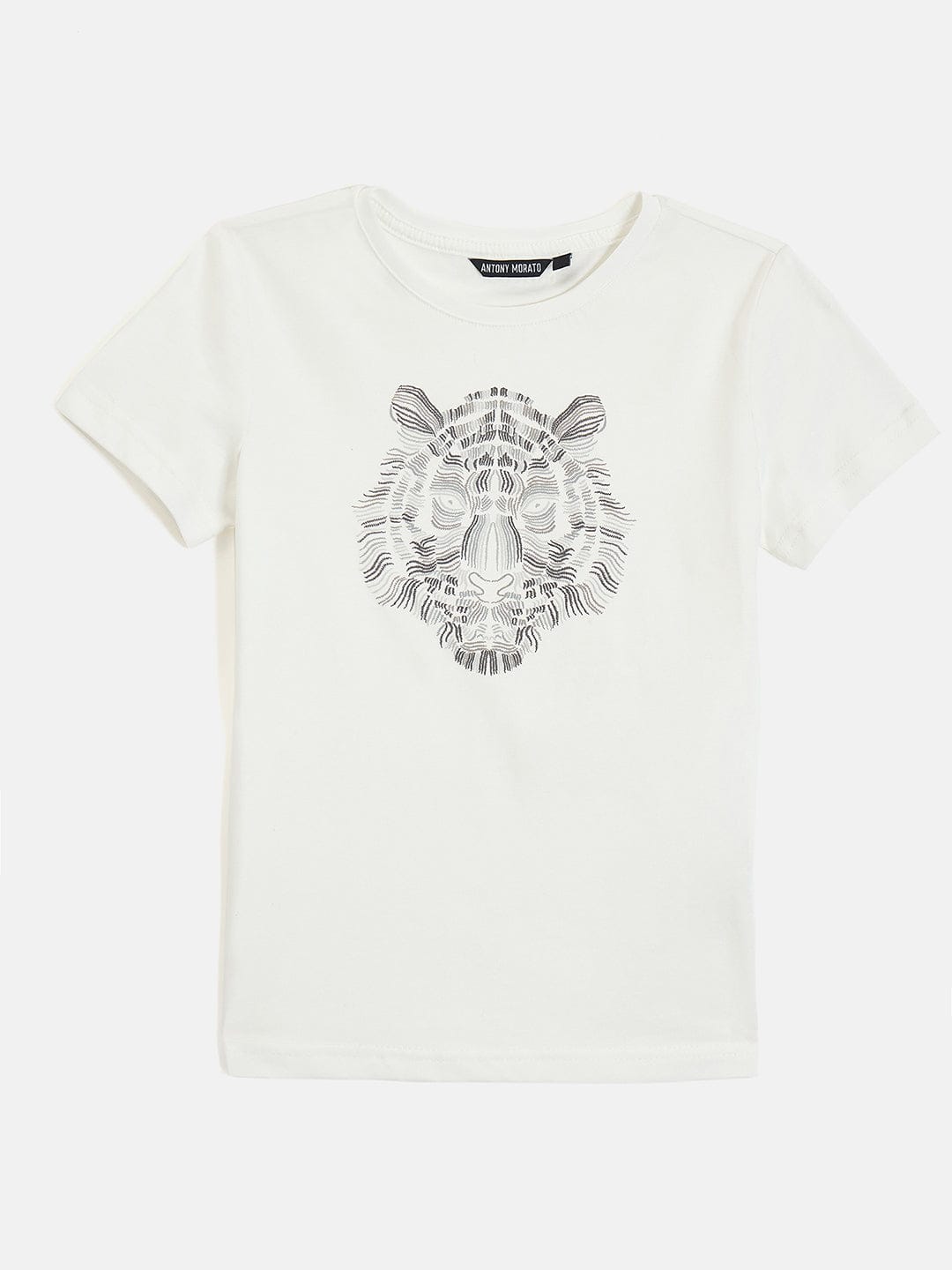 Antony Morato Boys Cream Placement Print Crew Neck Tshirt