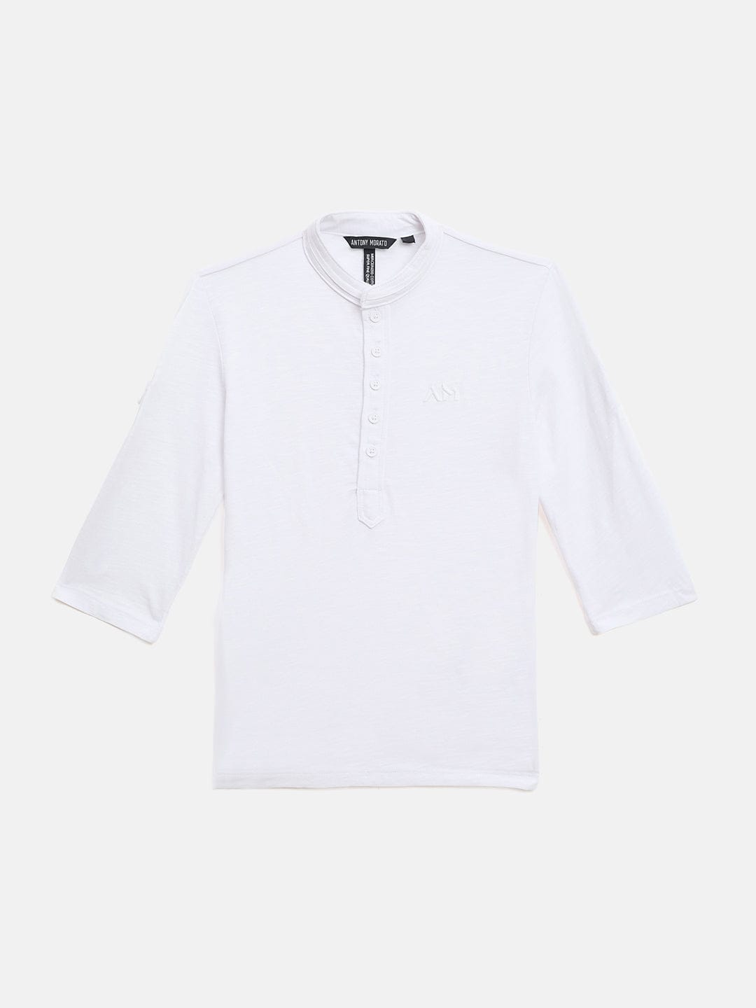 Antony Morato Boys Cream Solid Band Collar TShirt
