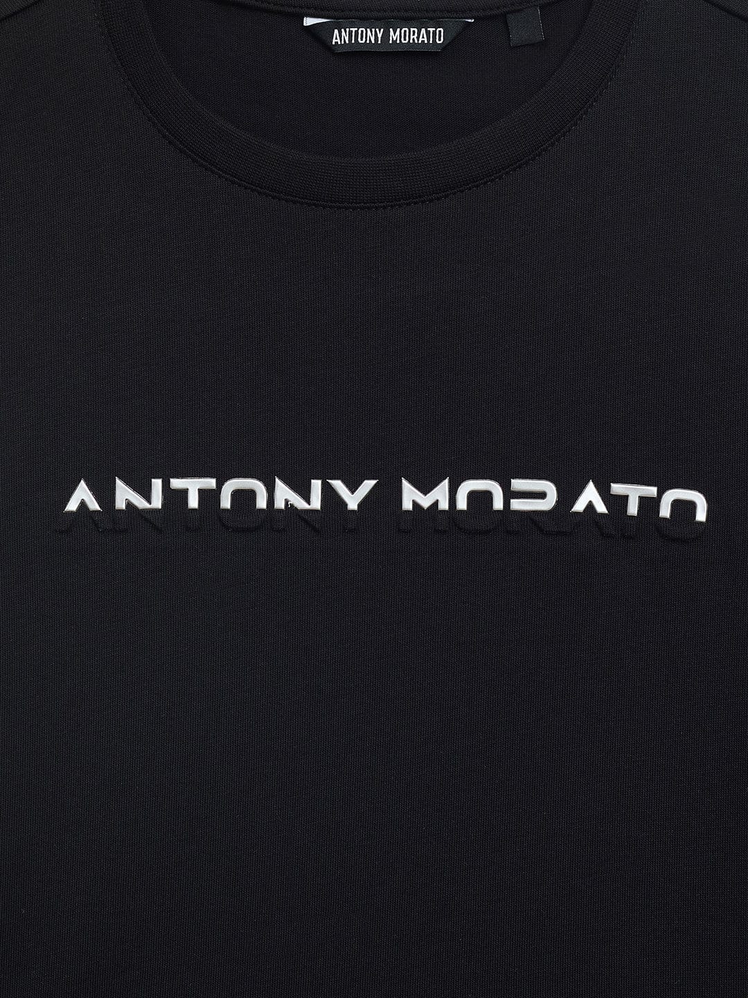 Antony Morato Boys Black Placement Print Crew Neck TShirt