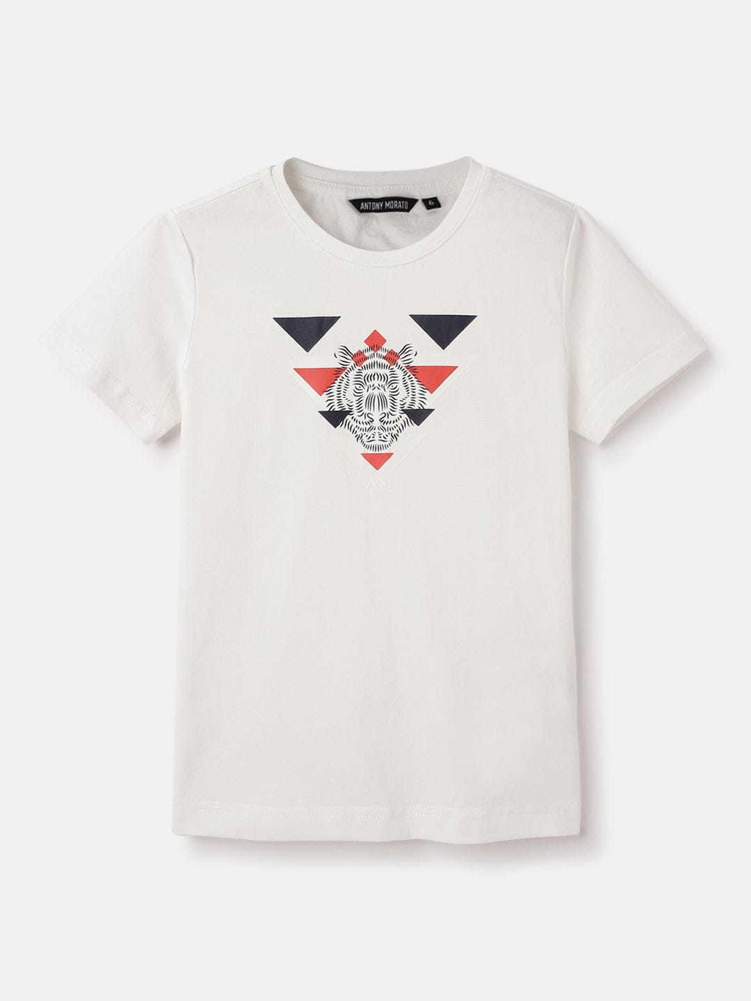 Antony Morato Boys Cream Placement Print Crew Neck TShirt