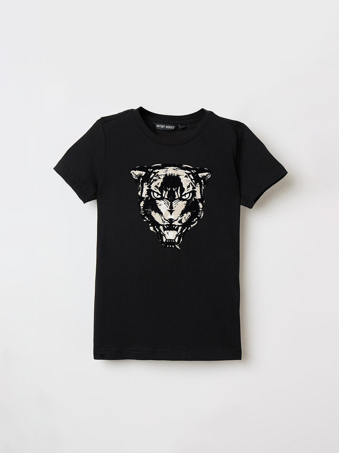 Antony Morato Boys Black Placement Print Crew Neck Tshirt