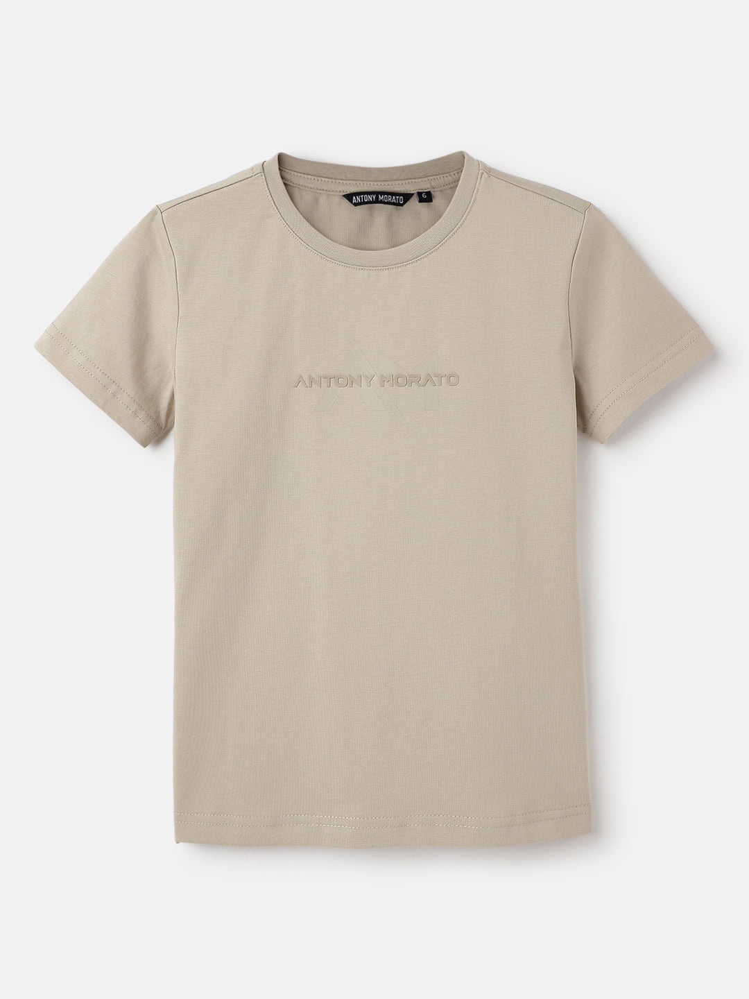Antony Morato Boys Beige Placement Print Crew Neck TShirt