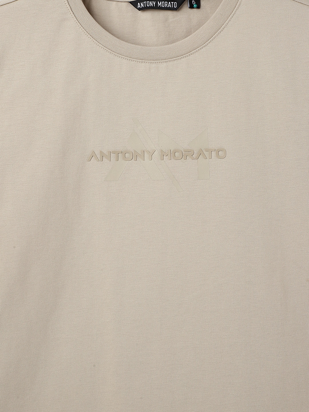 Antony Morato Boys Beige Placement Print Crew Neck TShirt