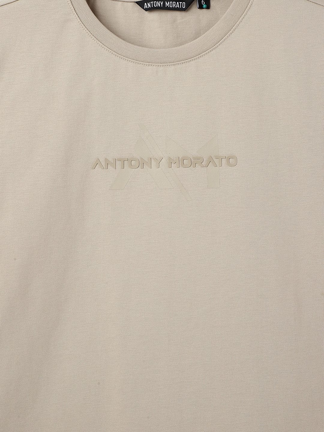 Antony Morato Boys Beige Placement Print Crew Neck TShirt