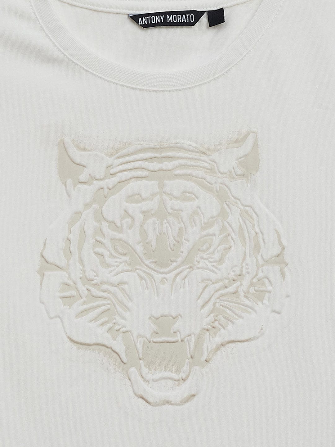 Antony Morato Boys Cream Placement Print Crew Neck TShirt