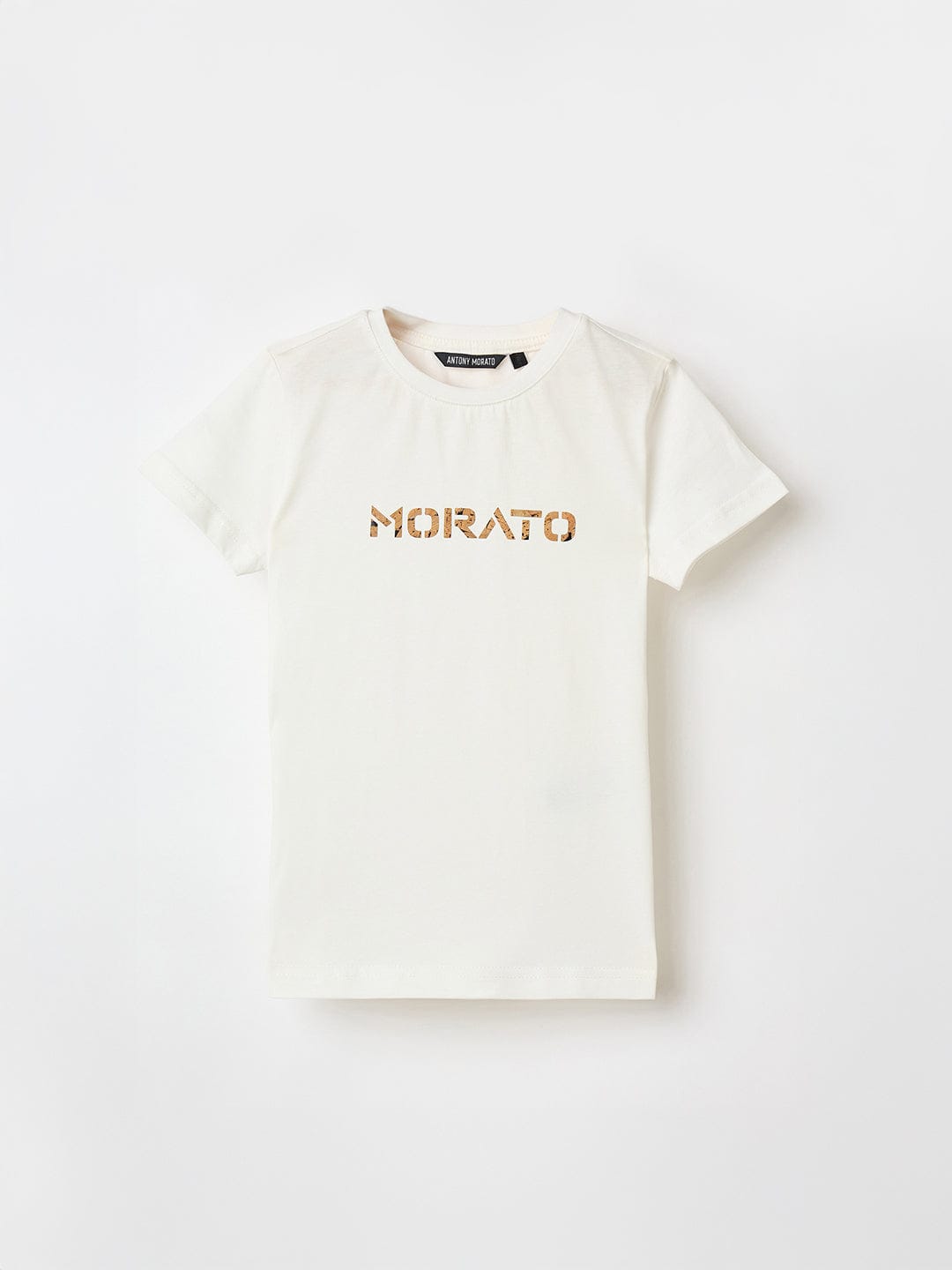 Antony Morato Boys Cream Placement Print Crew Neck Tshirt