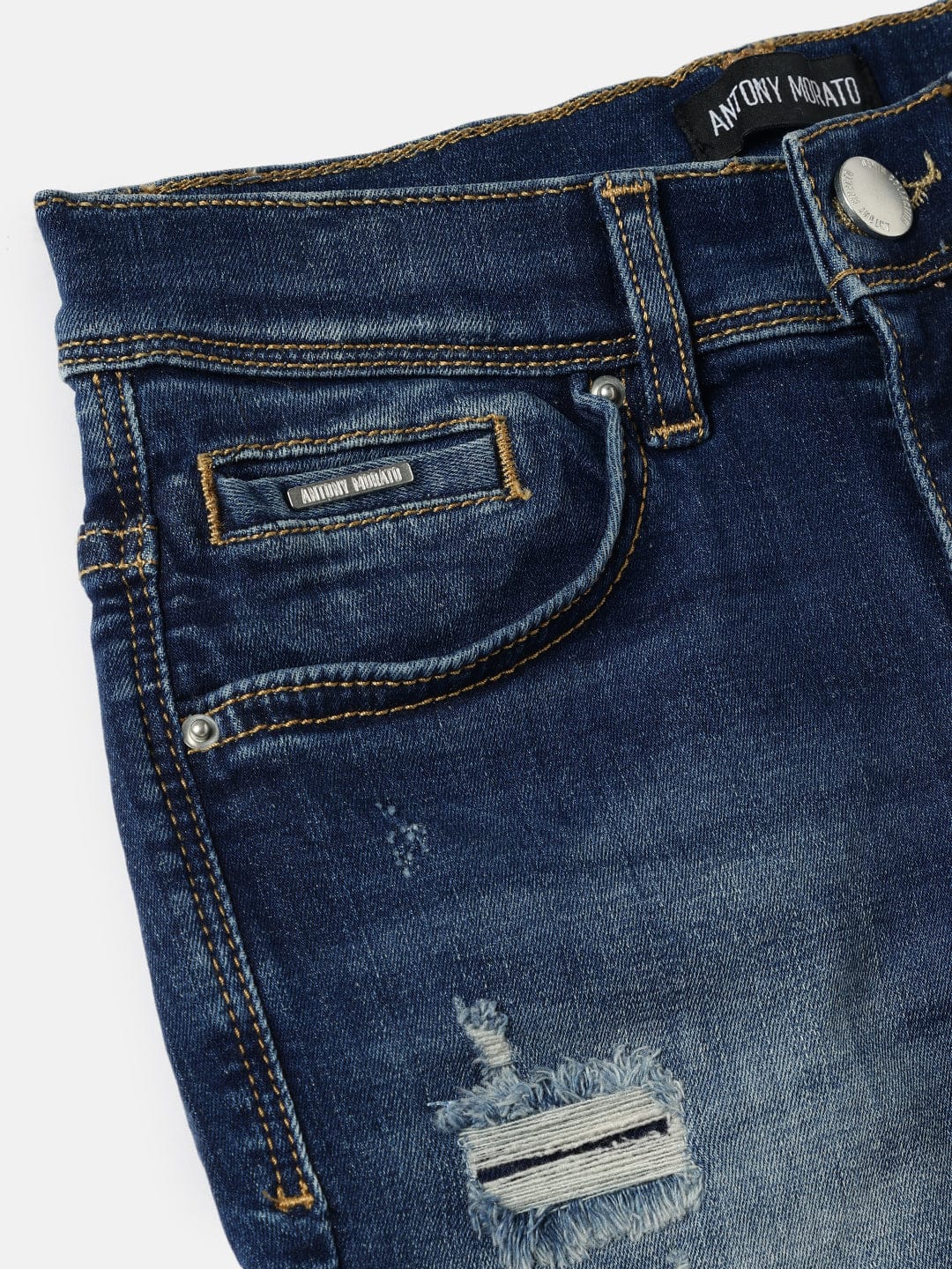 Antony Morato Boys Blue Skinny Fit Washed Shorts