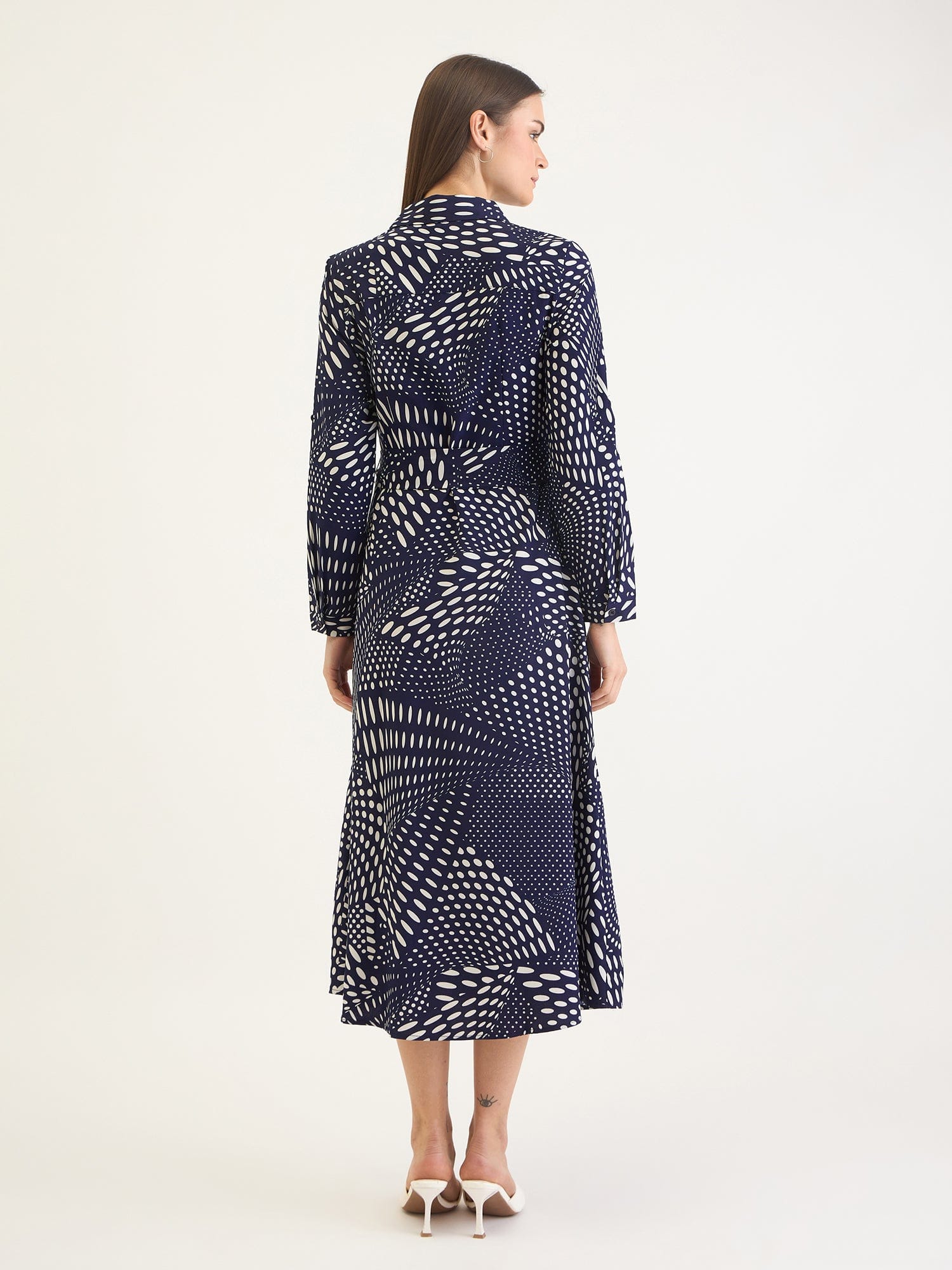 Elle Women Blue Aop Shirt Collar Dress