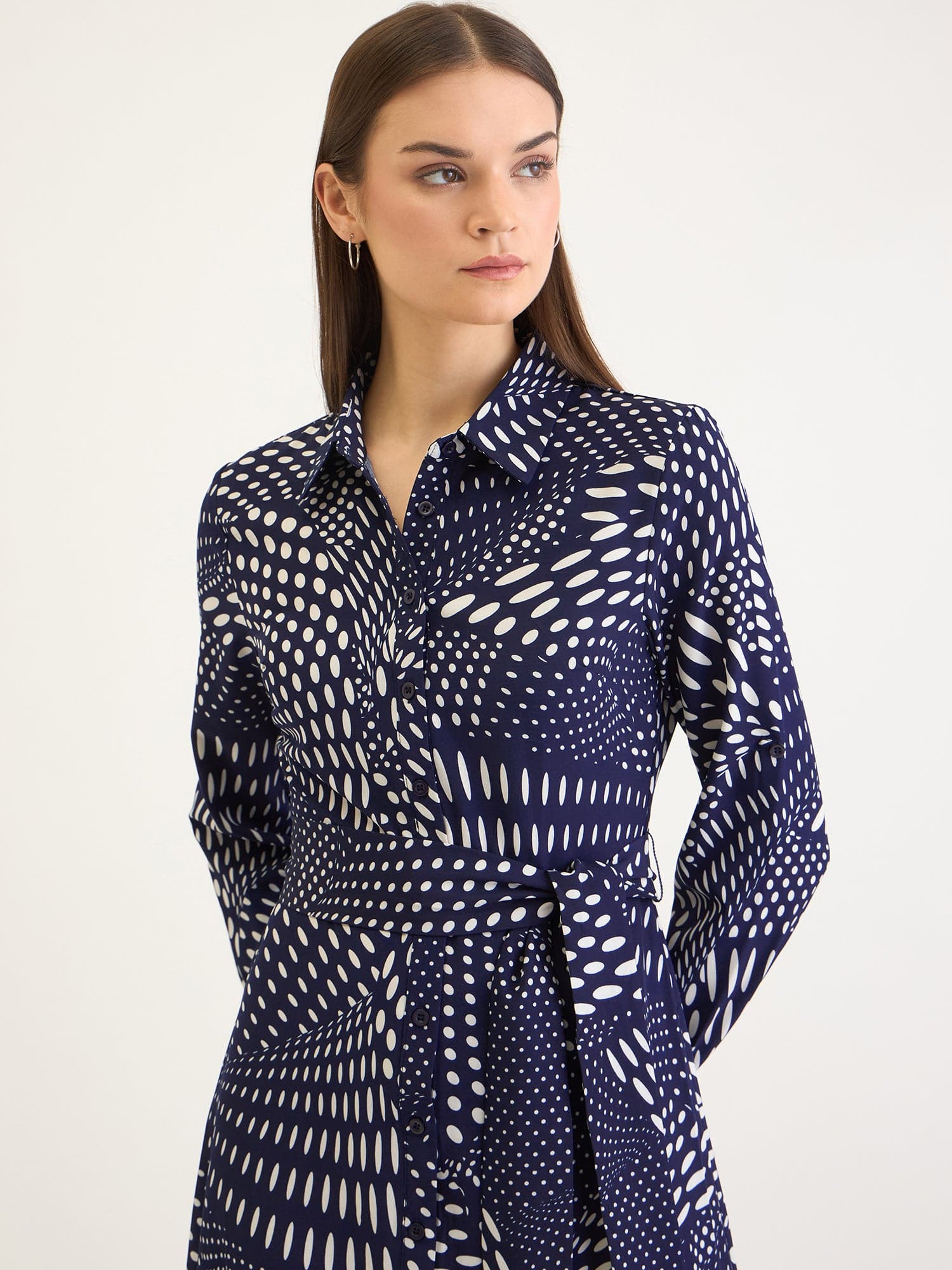 Elle Women Blue Aop Shirt Collar Dress