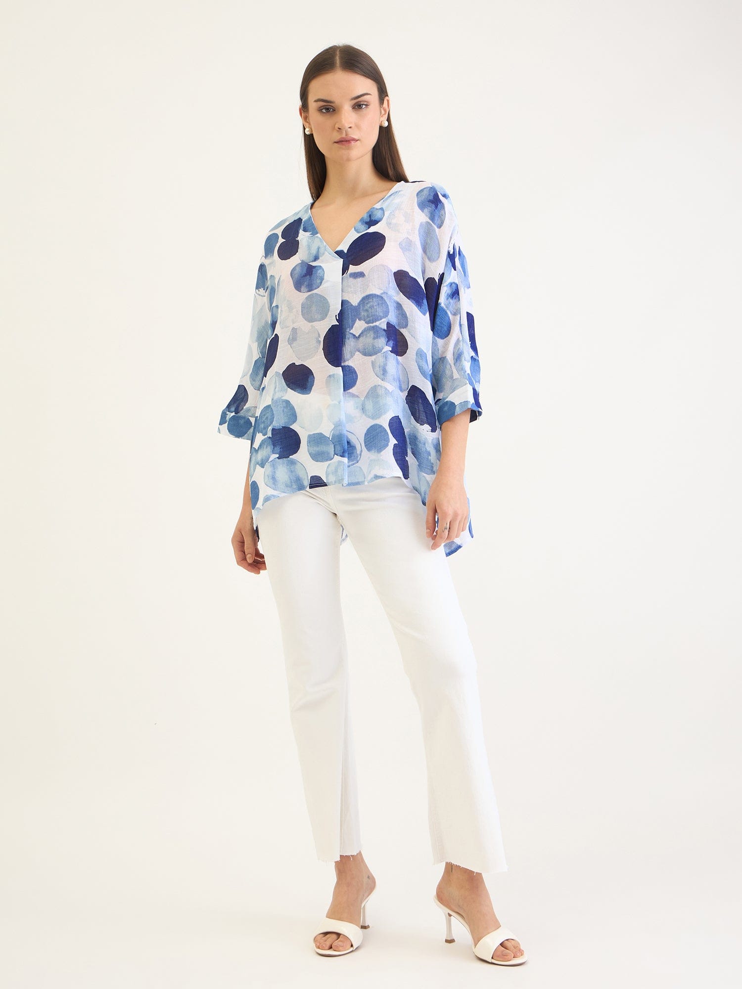 Elle Women Blue Aop V Neck Top