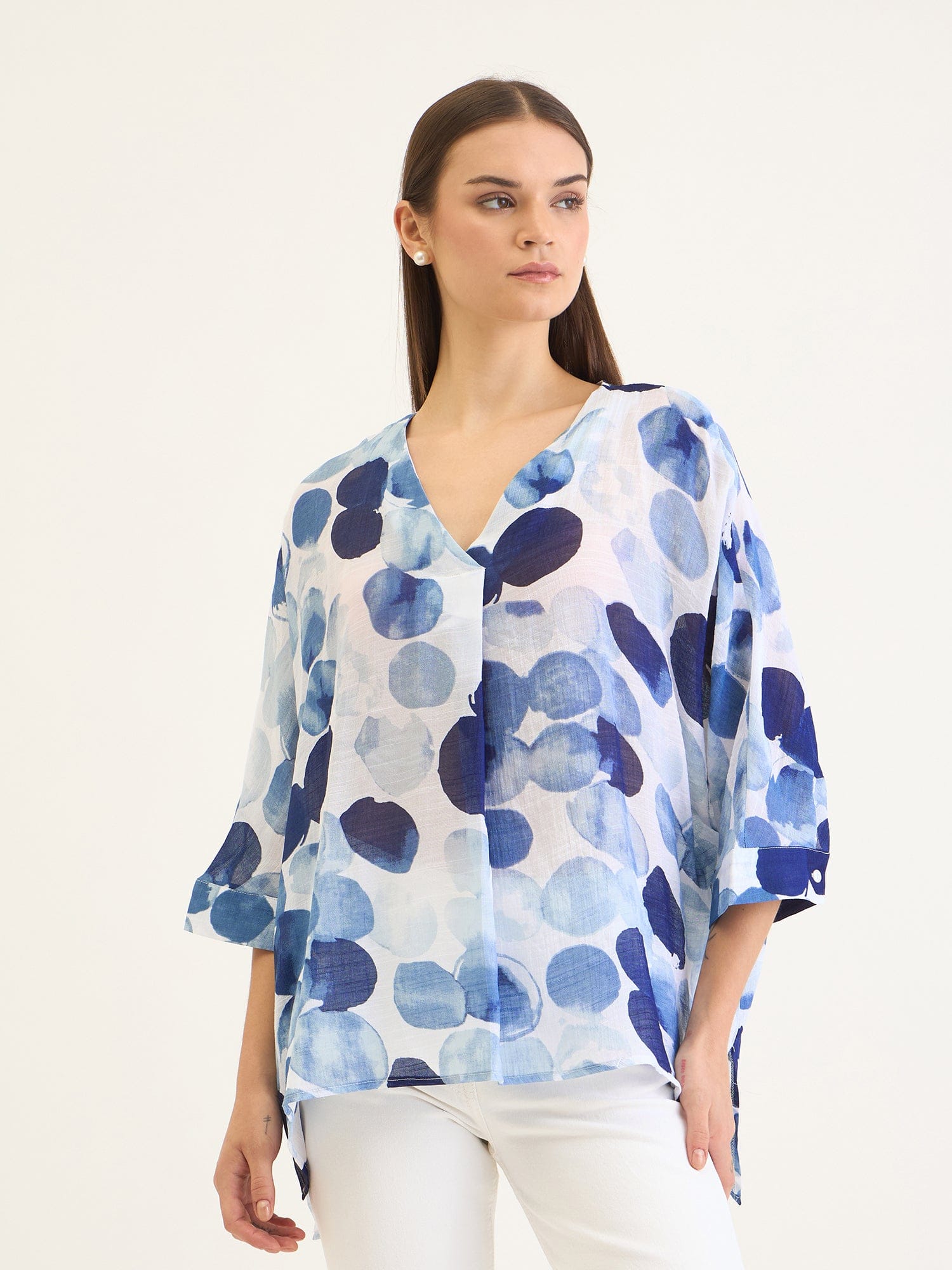 Elle Women Blue Aop V Neck Top