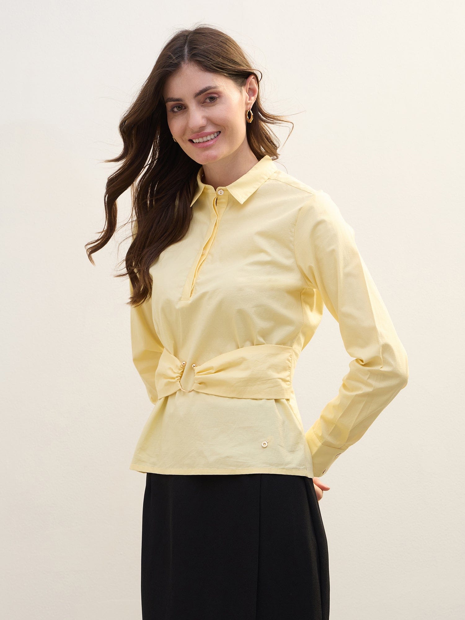 Iconic Women Yellow Solid Collar Top