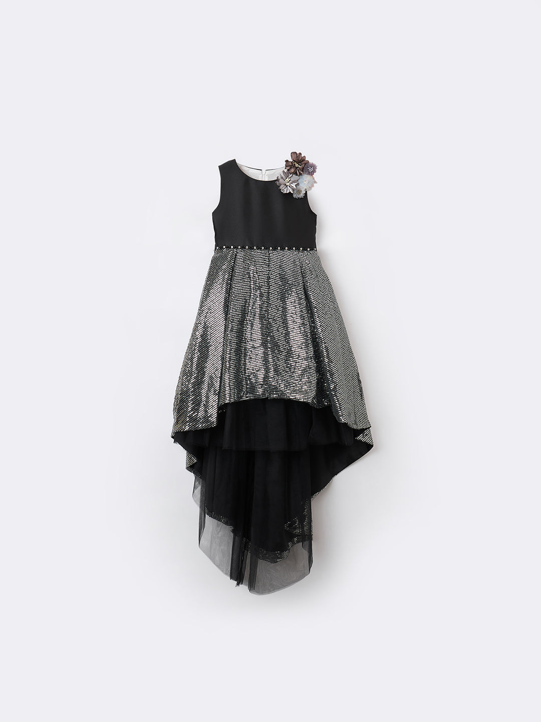 Blue Giraffe Girls Black Solid Round Neck Dress