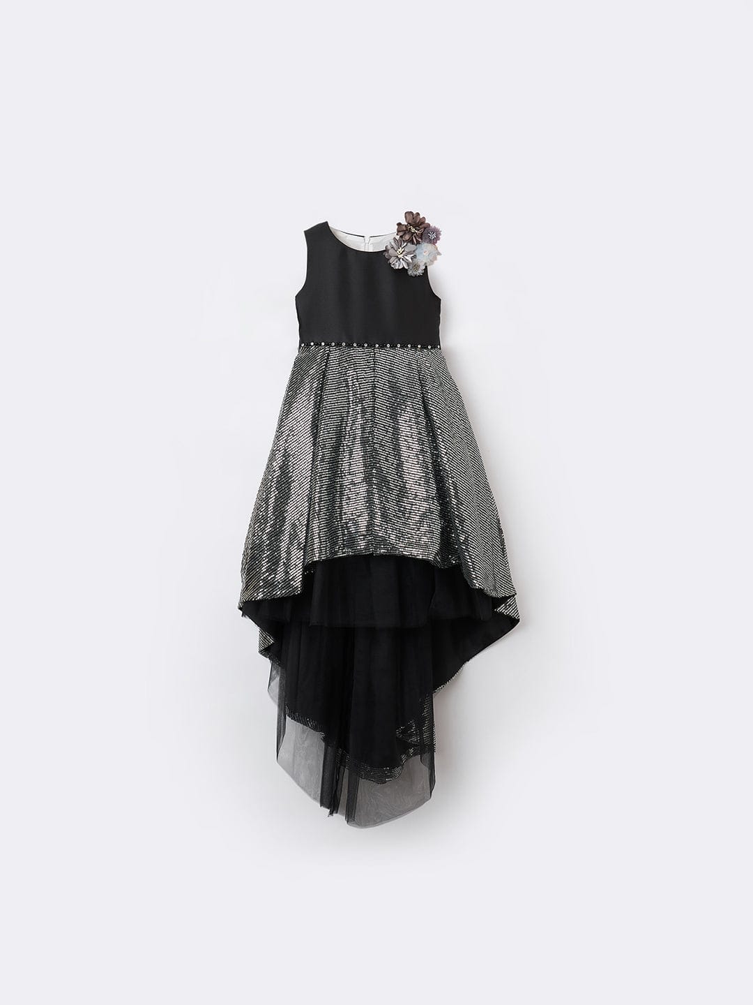 Blue Giraffe Girls Black Solid Round Neck Dress