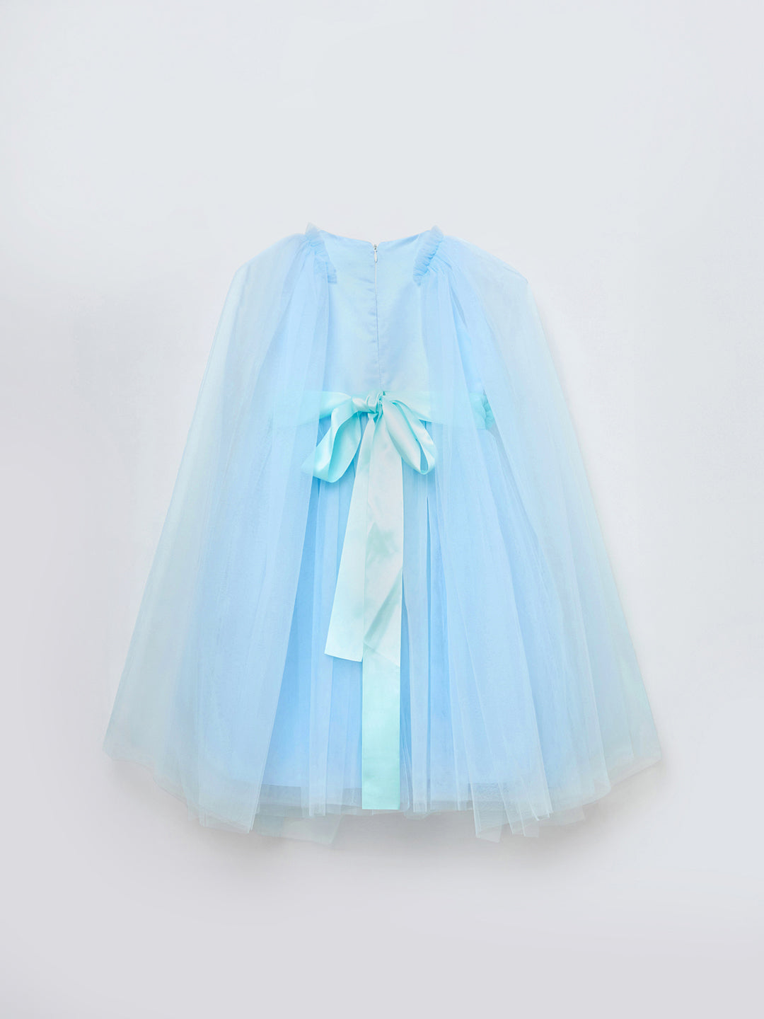 Blue Giraffe Girls Blue Solid Round Neck Dress