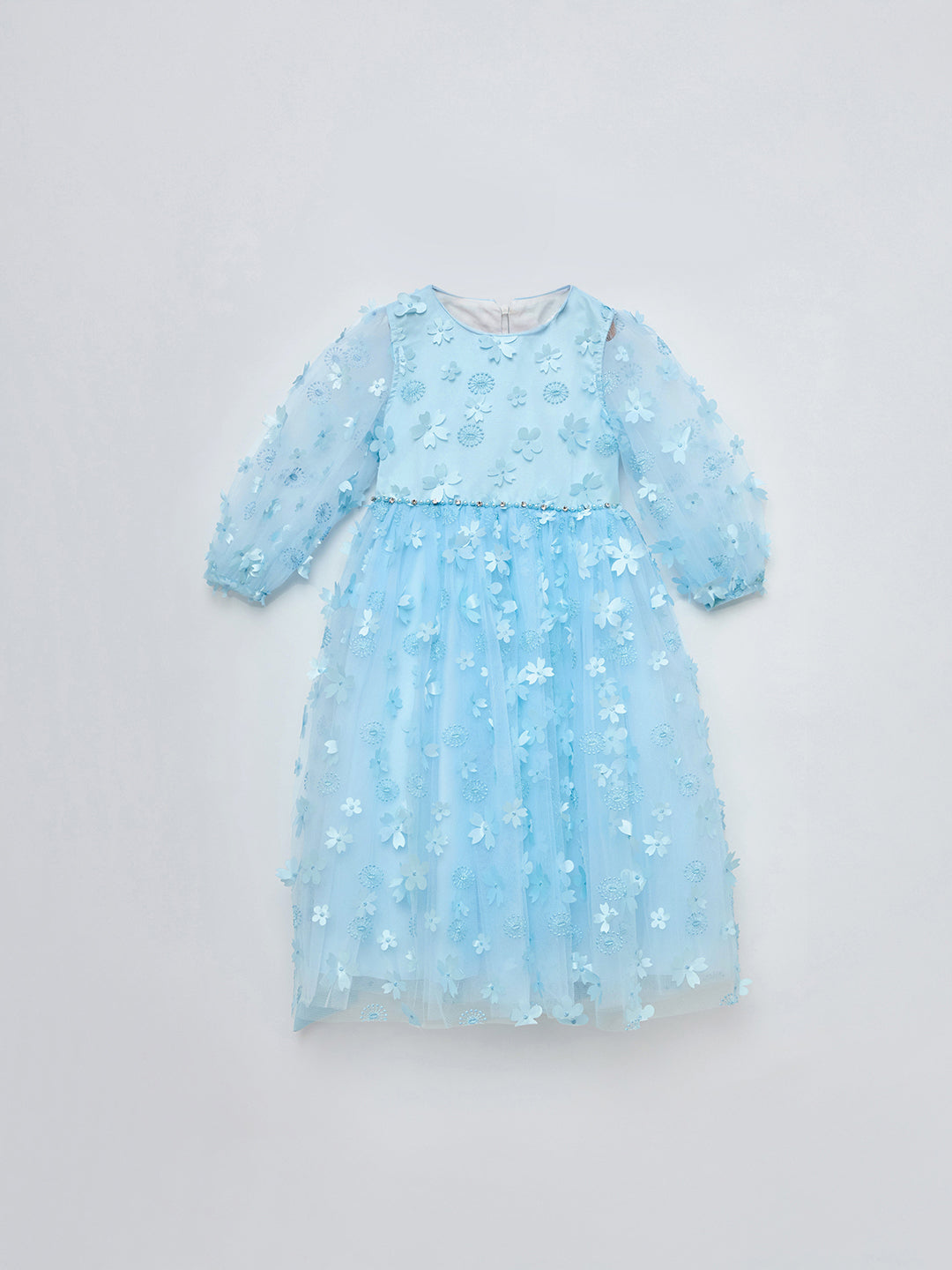 Blue Giraffe Girls Blue Solid Round Neck Dress