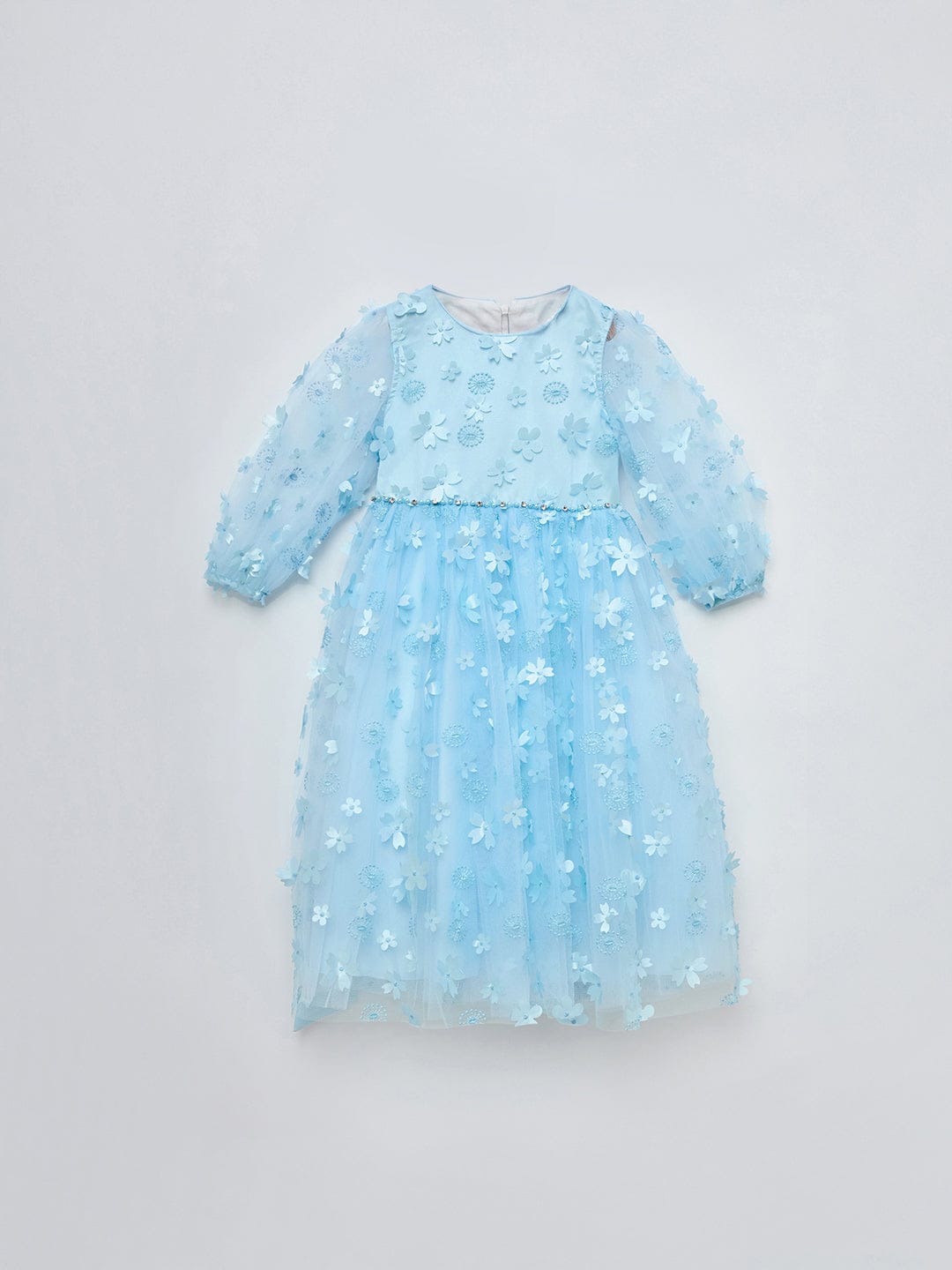 Blue Giraffe Girls Blue Solid Round Neck Dress