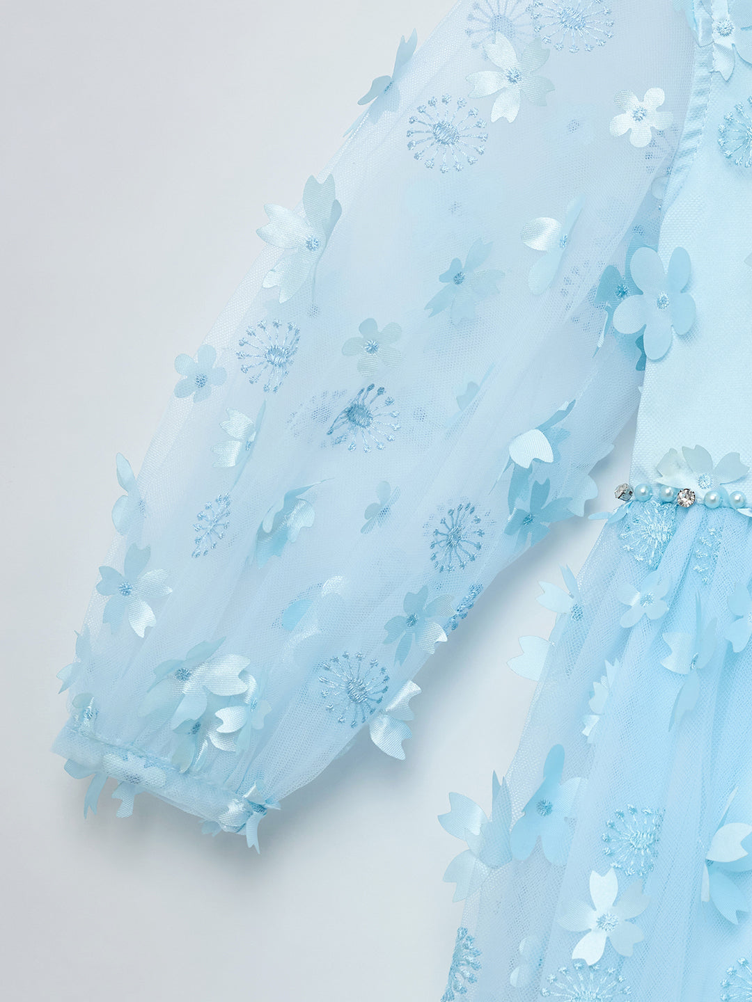 Blue Giraffe Girls Blue Solid Round Neck Dress