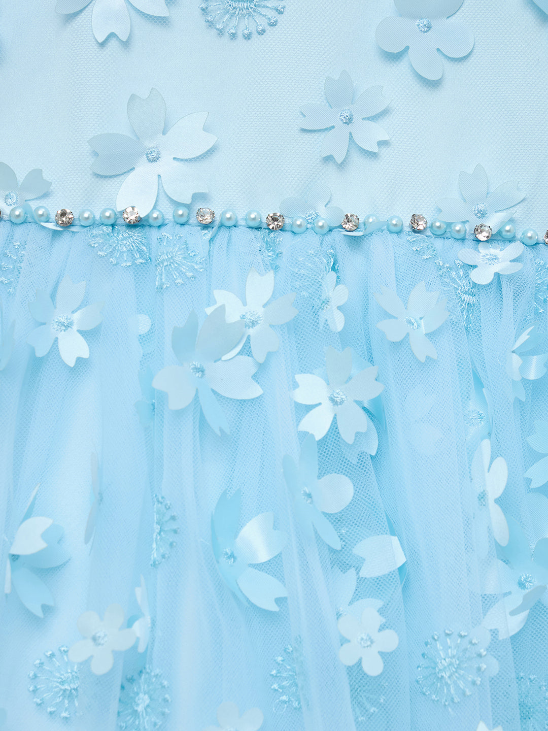 Blue Giraffe Girls Blue Solid Round Neck Dress