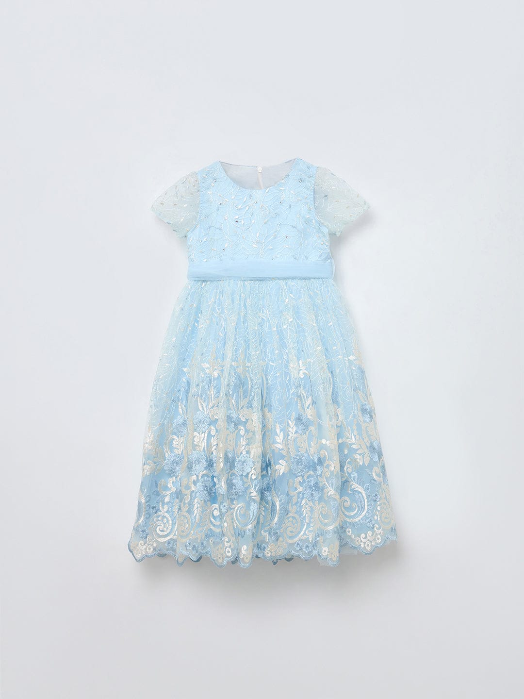 Blue Giraffe Girls Blue Solid Round Neck Dress