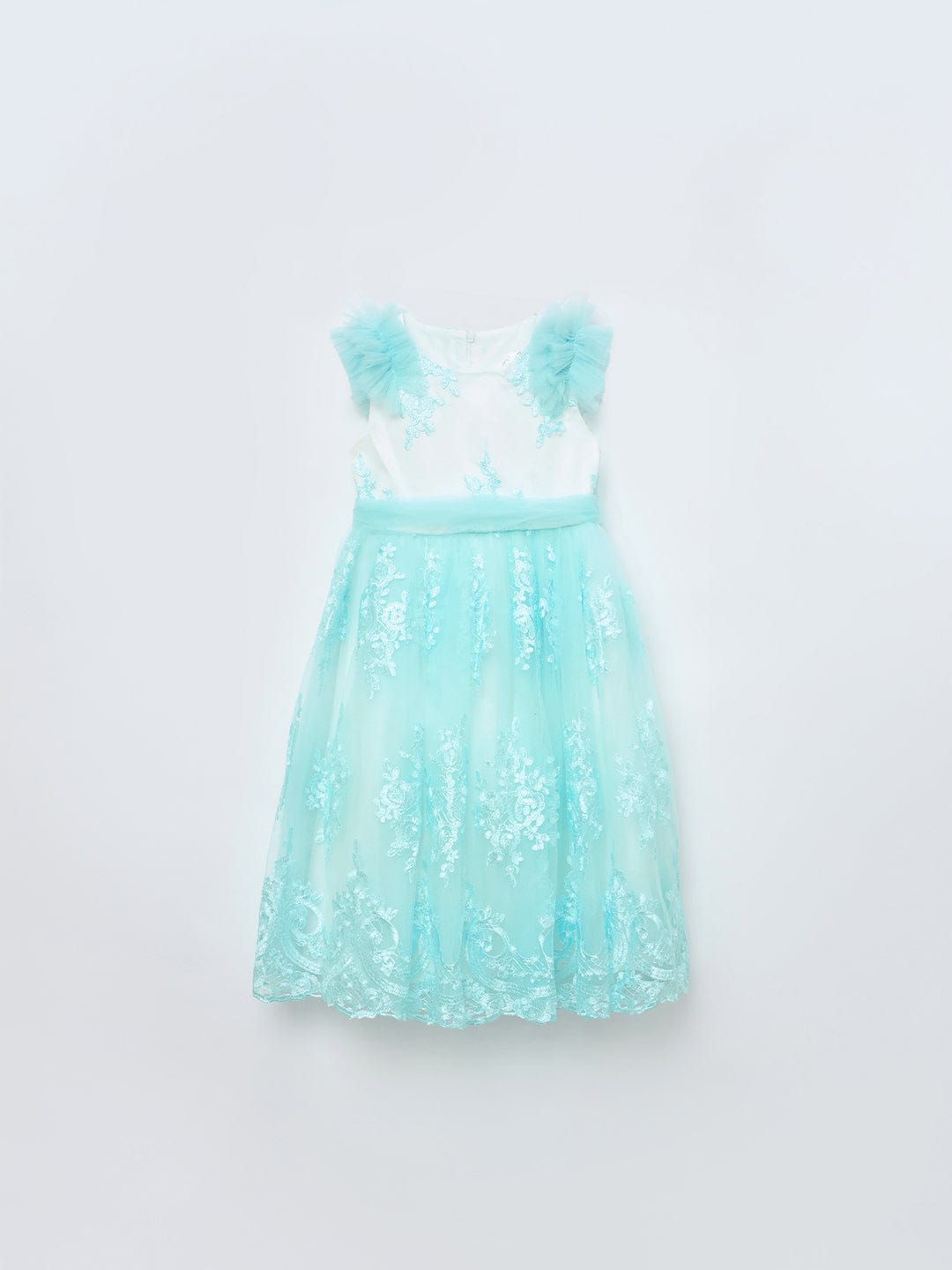 Blue Giraffe Girls Blue Solid Round Neck Dress