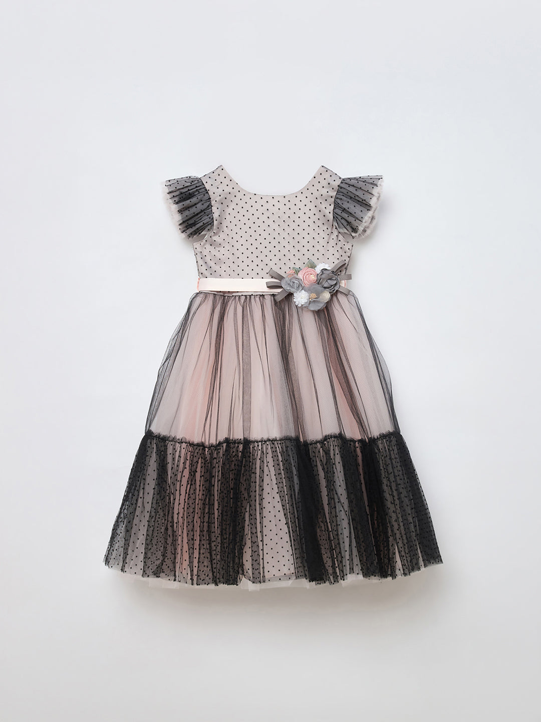 Blue Giraffe Girls Black Solid U Neck Dress